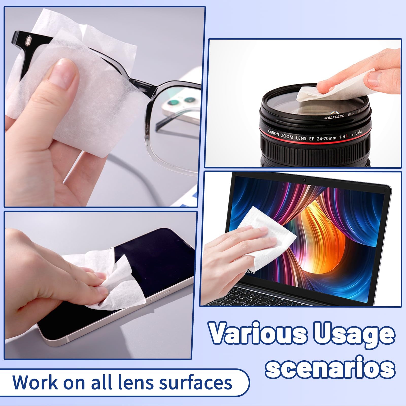 Lens Wipes for Eyeglasses – 500 Count, Pre-moistened, Streak-Free, Scratch-Free