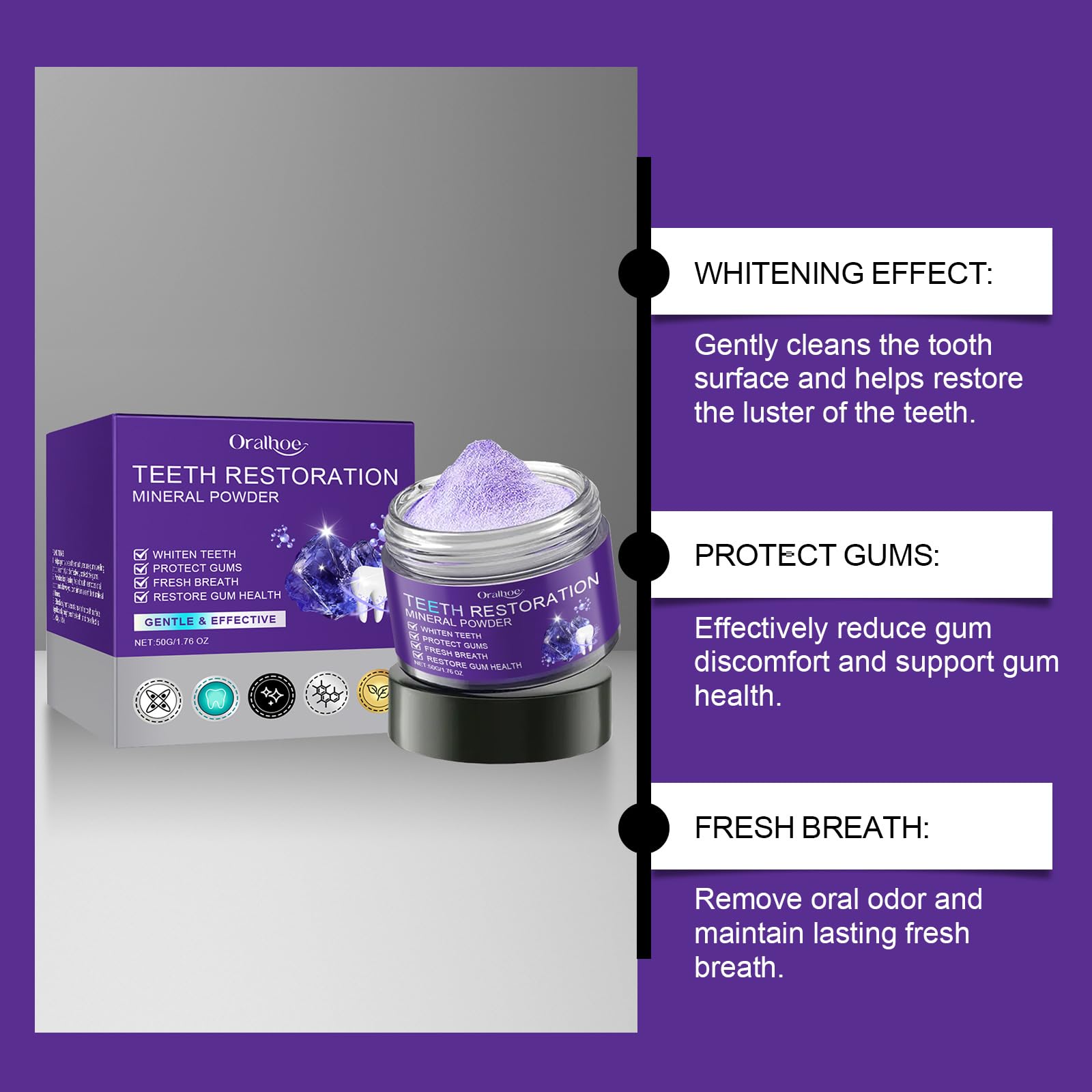 2Pcs Teeth Restoration Mineral Powder - Purple Whitening Mineral Powder for Fresh Breath, Strengthens Teeth & Gums - Gentle & Non-Irritating