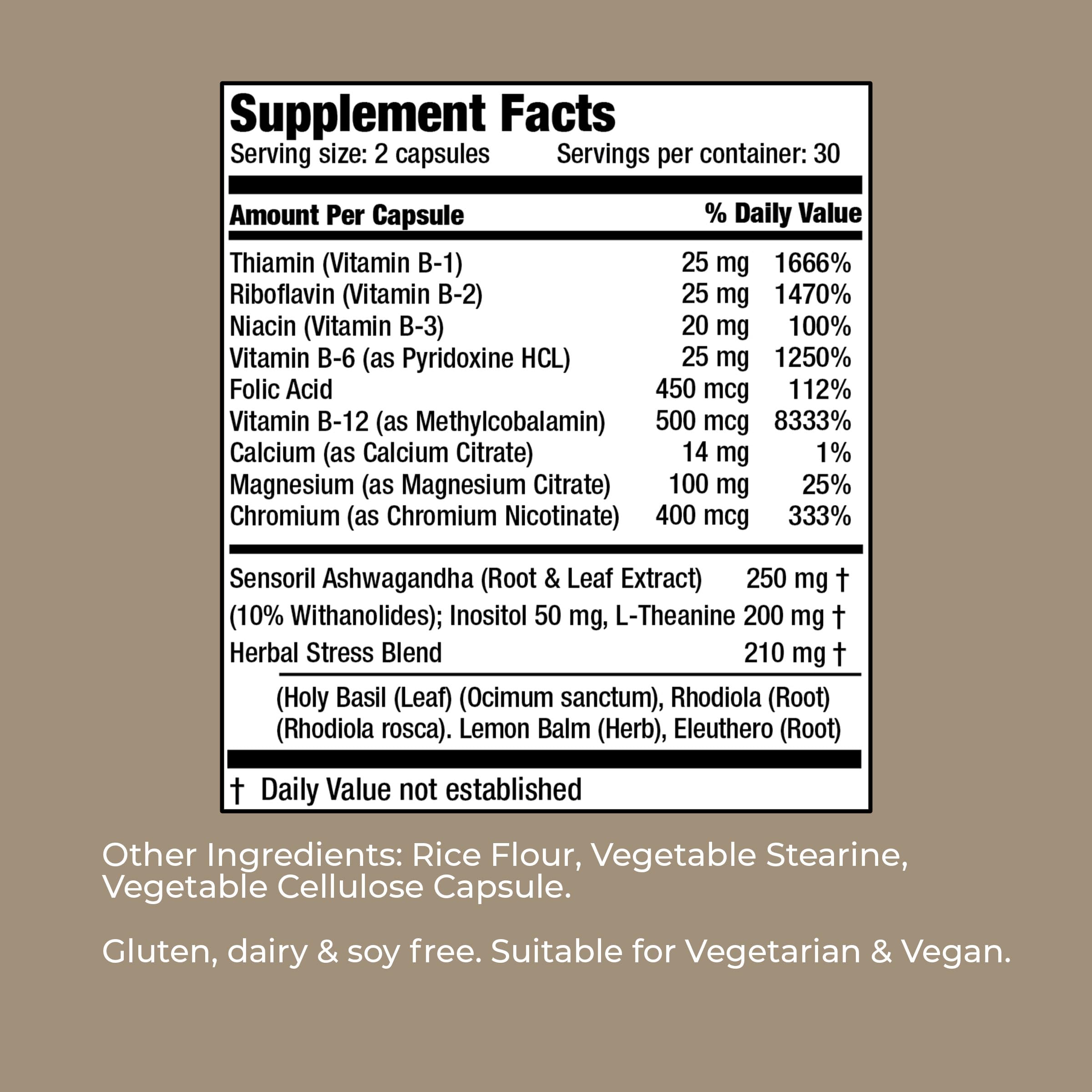 Vitality C American Nutriceuticals Stress Ease - Theanine Stress Balance Supplement for Calming, Mood Support & Cortisol Reduction
