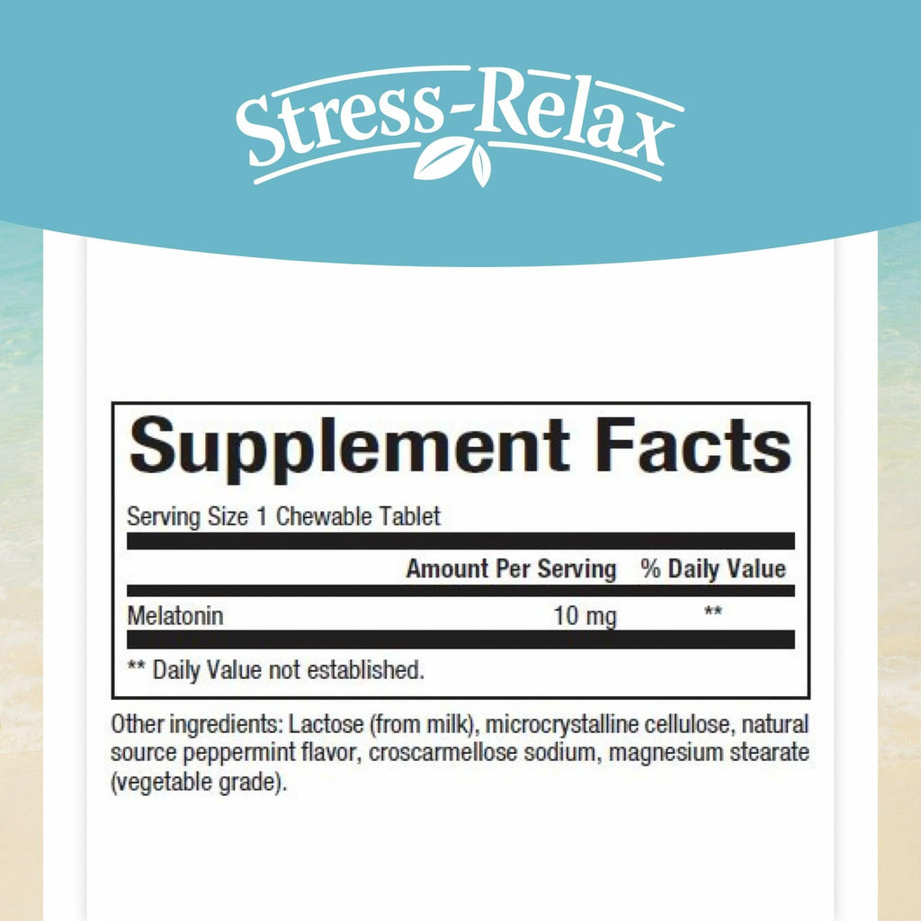 Stress-Relax Melatonin 10 mg by Natural Factors | Peppermint Sleep Aid (60 Chewables)