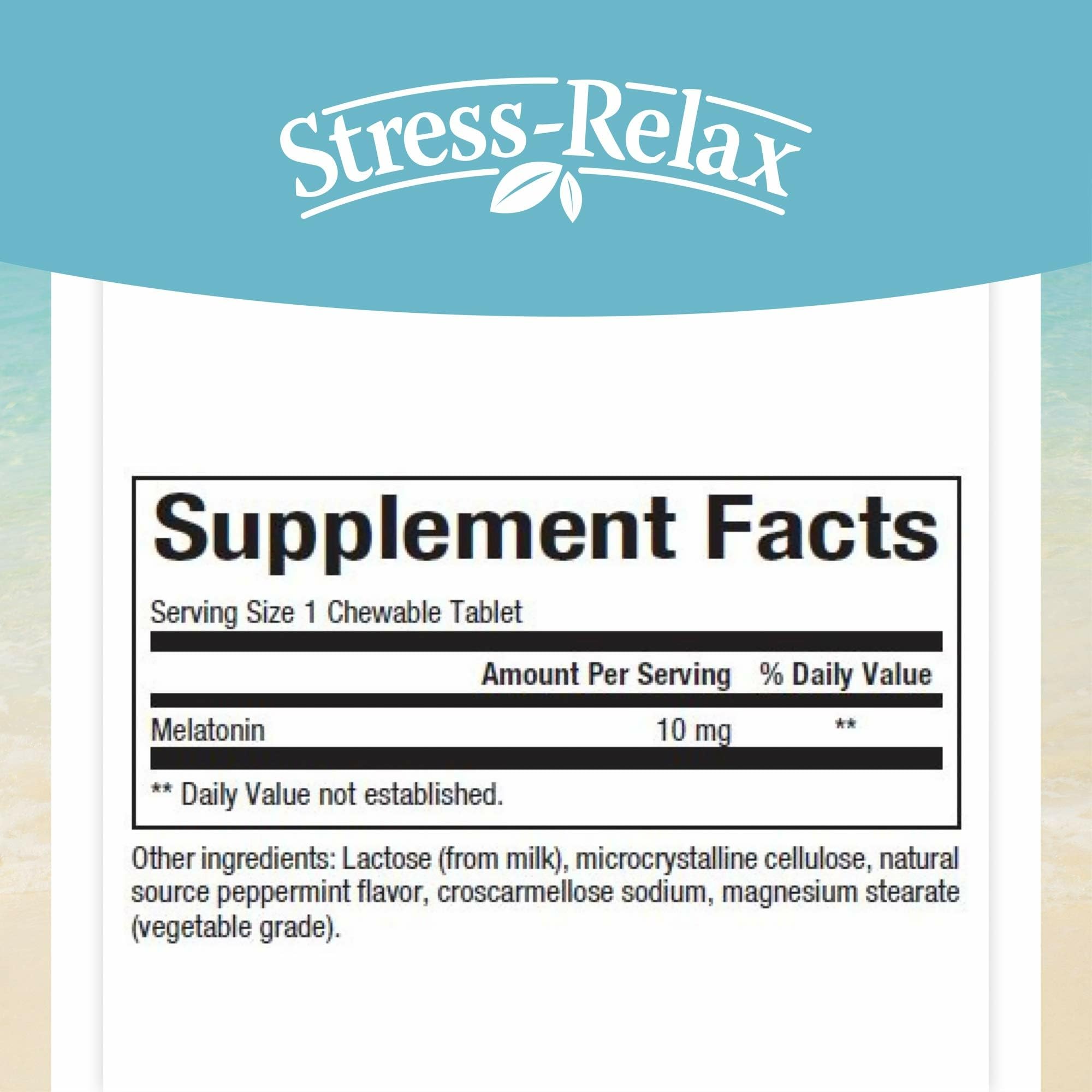 Stress-Relax Melatonin 10 mg by Natural Factors | Peppermint Sleep Aid (60 Chewables)