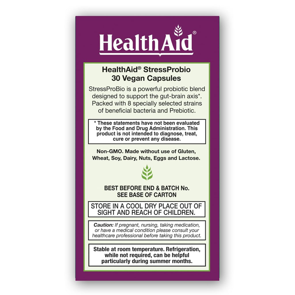 HealthAid StressProbio – Gut-Brain Probiotic, 30 Billion CFU, 8 Vegan Strains