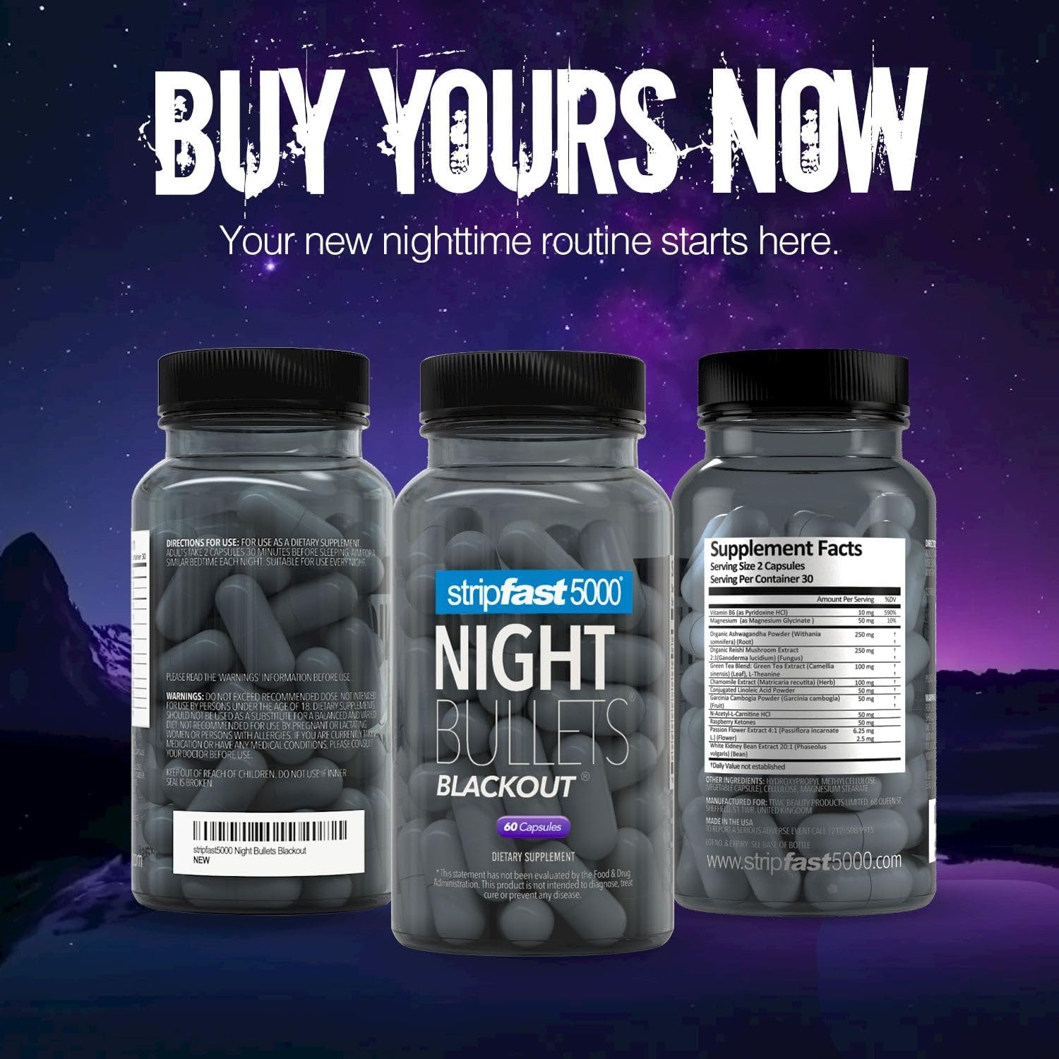 Stripfast5000 Night Bullet Capsules for Women and Men – 60 Count