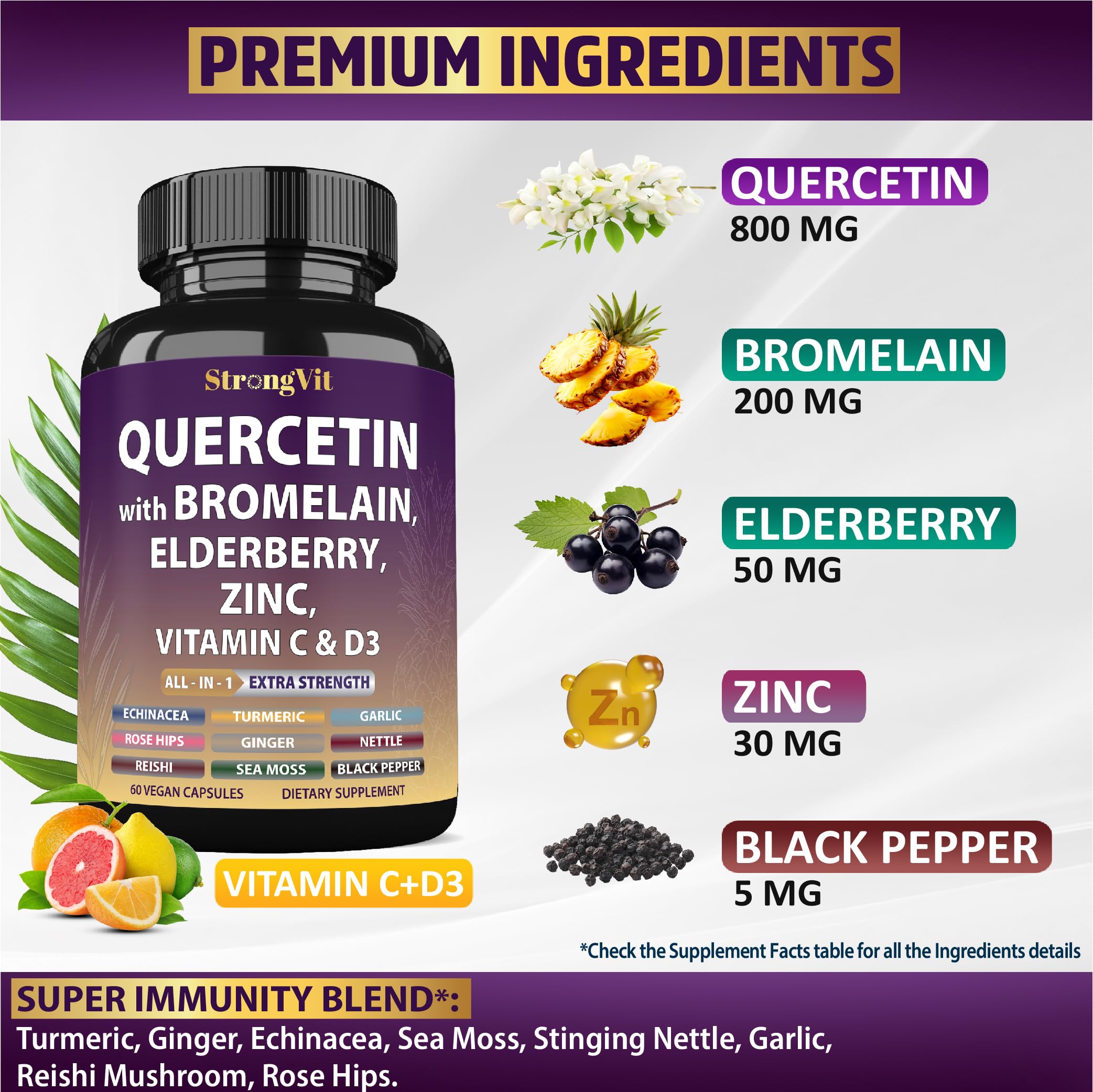 StrongVit Quercetin with Bromelain – Immune Support Supplement (Vegan, Non-GMO, Gluten-Free, USA)