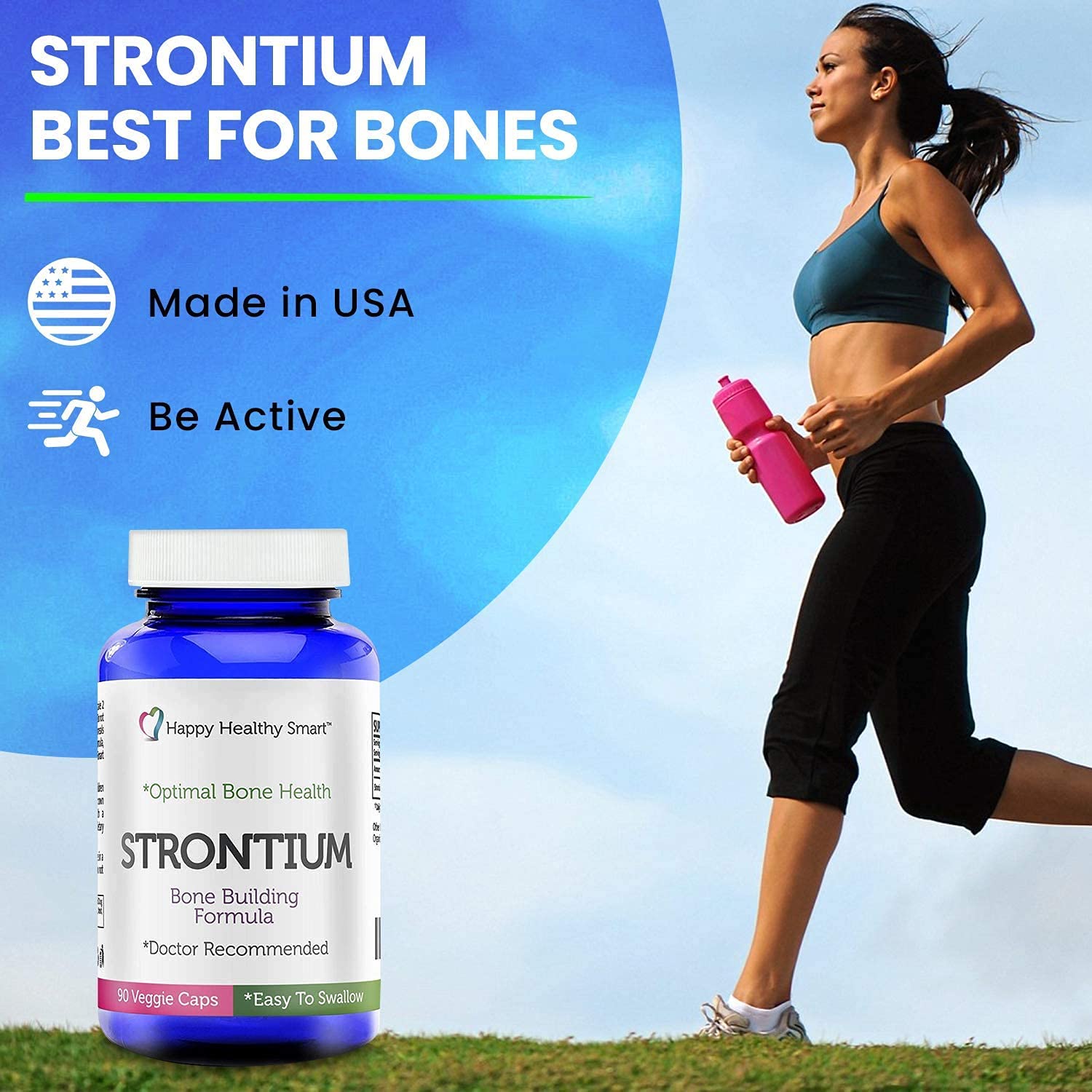 #1 Strontium Bone Health Supplement - Doctor Recommended Worldwide - 90 Veggie Caps Made in USA