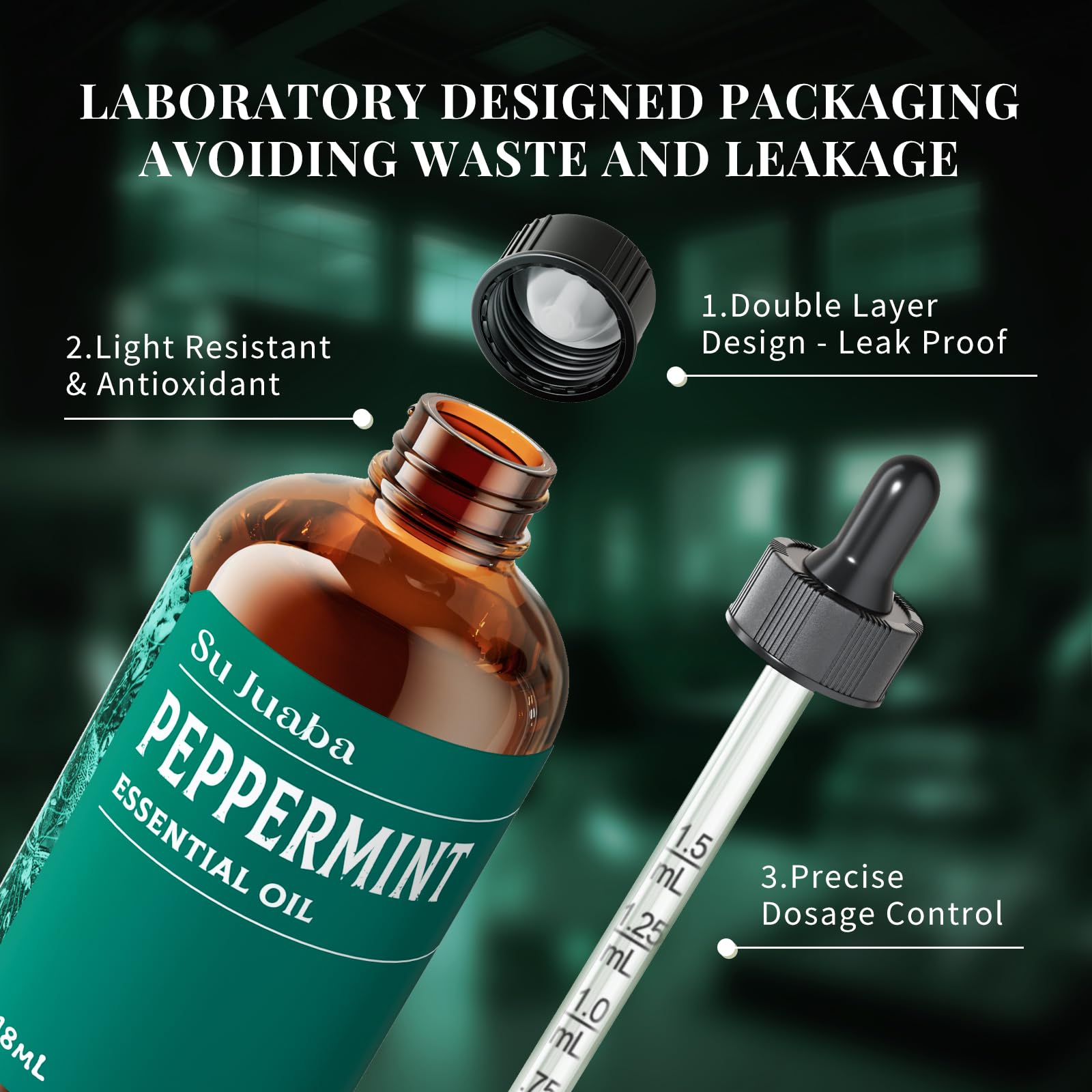 SU JUABA Peppermint Essential Oil - 4 oz / 118 ml, 100% Pure & Natural for Aromatherapy, Diffuser, Skin & Hair