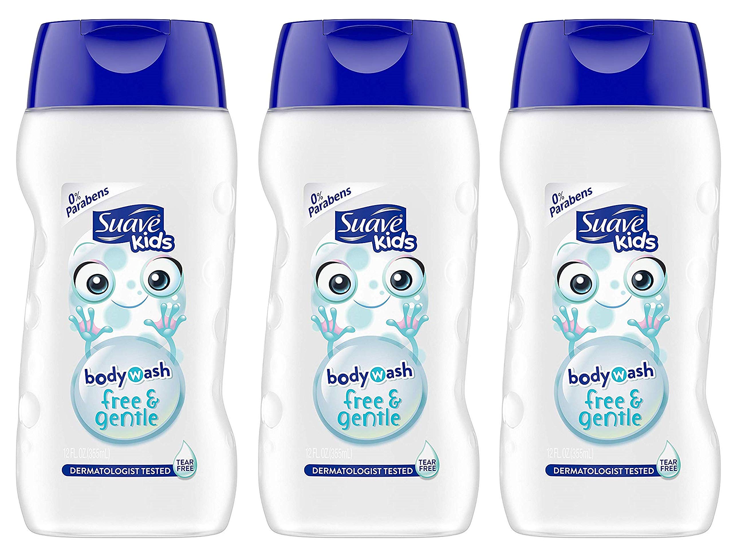 Suave Kids Free & Gentle Body Wash – Tear Free, 0% Parabens, 12 fl oz (355 mL) per Bottle, Pack of 3