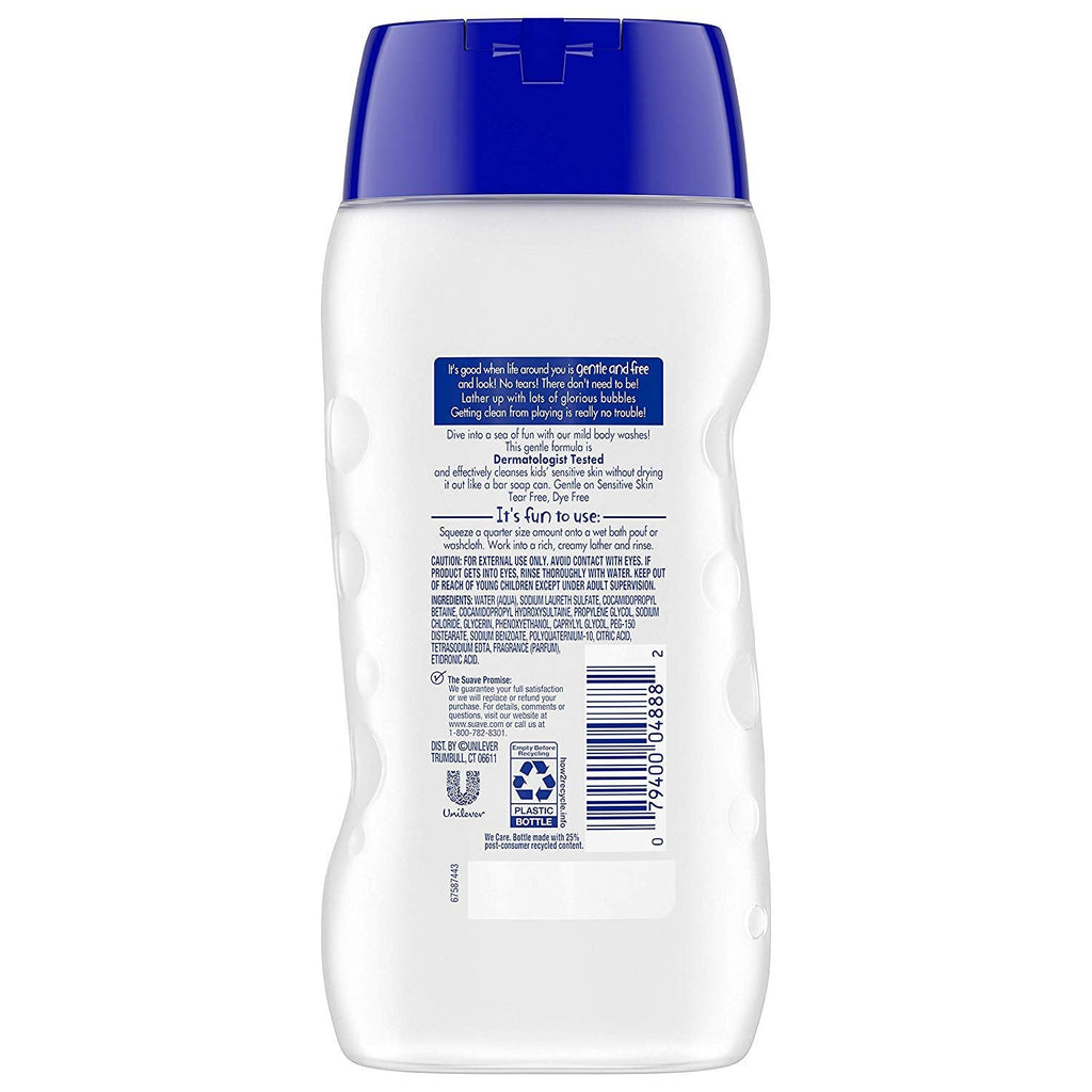 Suave Kids Free & Gentle Body Wash – Tear Free, 0% Parabens, 12 fl oz (355 mL) per Bottle, Pack of 3