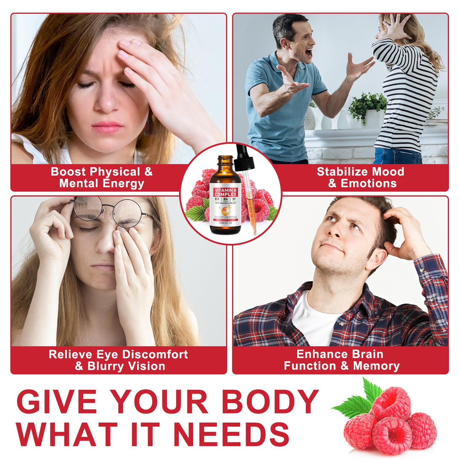 Vitamin B Complex Liquid Drops – Vegan B12 (Methylcobalamin) with B1, B3, B6, B9 and Niacin – 40 Servings
