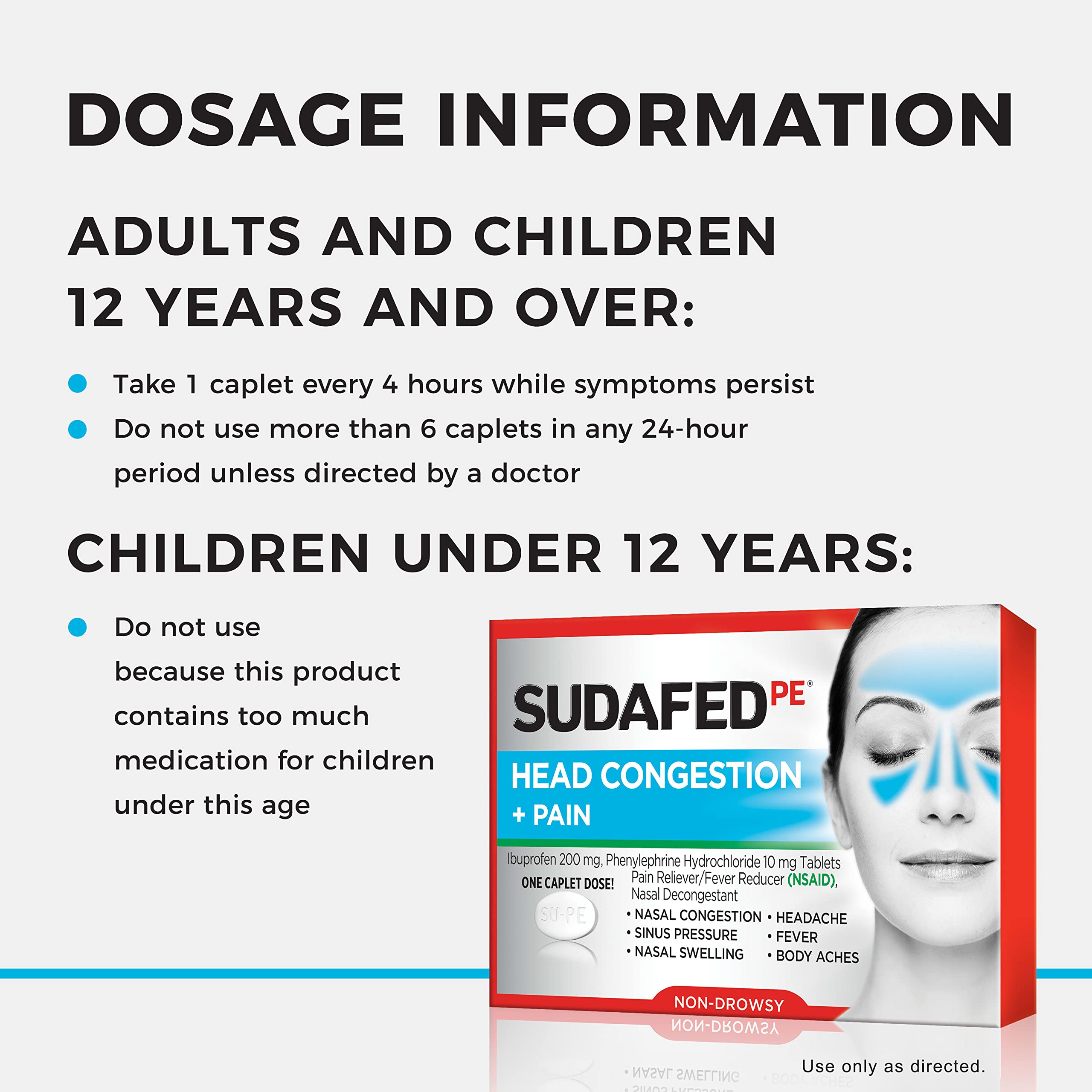 Sudafed PE Non-Drowsy Head Congestion + Pain Relief Caplets with Ibuprofen 200 mg & Phenylephrine HCl 10 mg – 20 ct