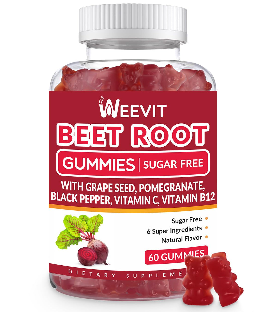 Sugar Free Beet Gummies with Grape Seed, Pomegranate & Vitamin C | Nitric Oxide Booster