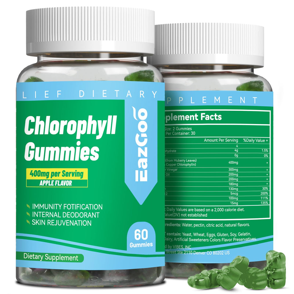 Sugar Free Chlorophyll Gummies with Vitamin B12 & Zinc – Detox, Immune & Digestion Support (60 Count) | Women