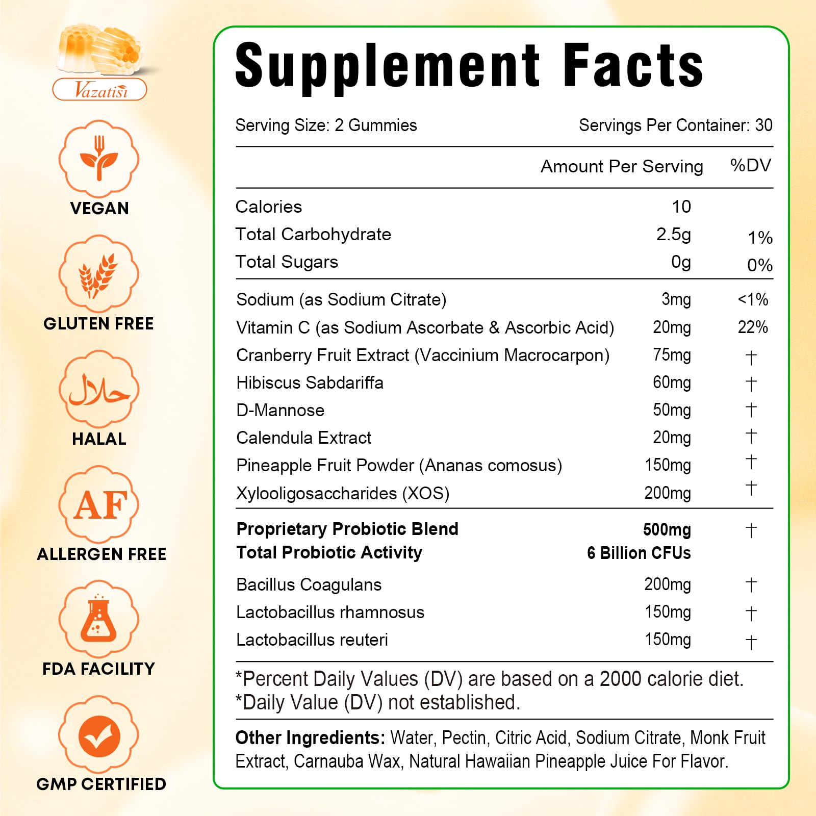 Sugar Free Feminine Balance Gummies for Women – Pineapple Flavor, pH Balance & Flora Support – Vegetarian Friendly – 60 Count