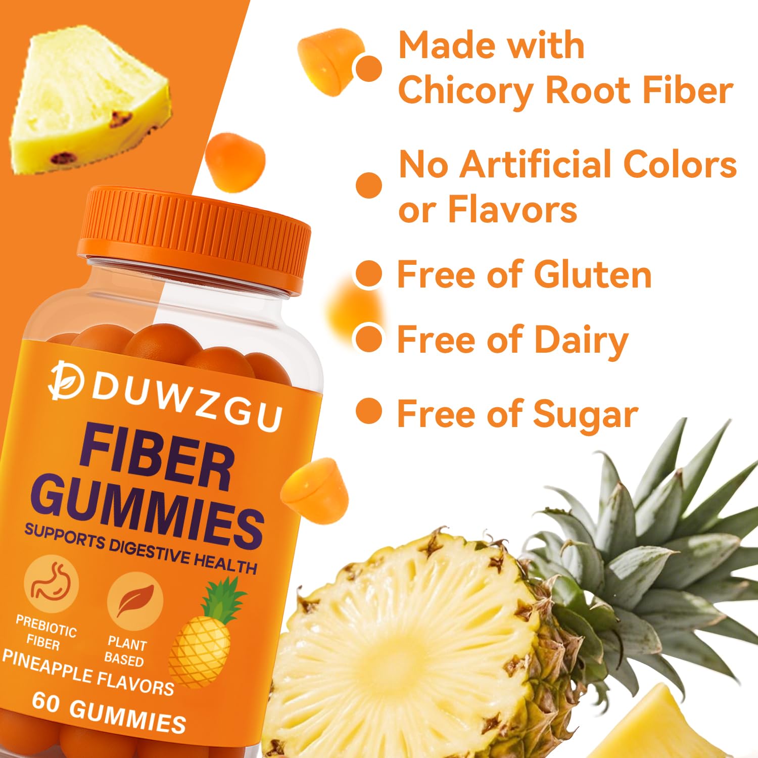Sugar Free Fiber Gummies – 4g Fiber per Serving | Vegan & Gluten-Free | 60 Count