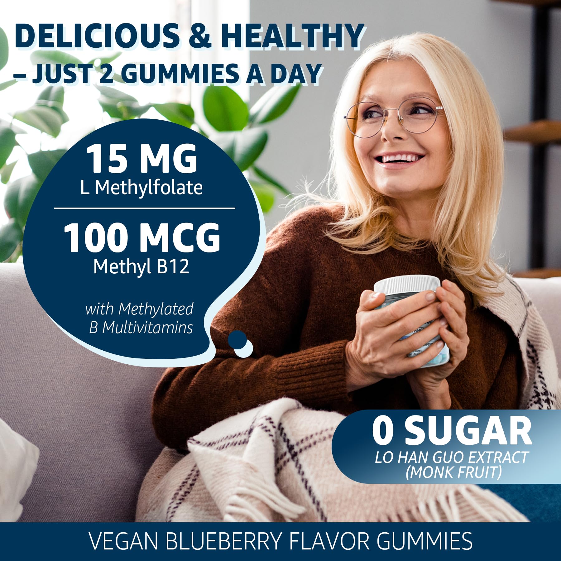 L-MethylFolate 15mg & Methyl B12 Gummies - Active 5-MTHF, Vegan, 60 Count