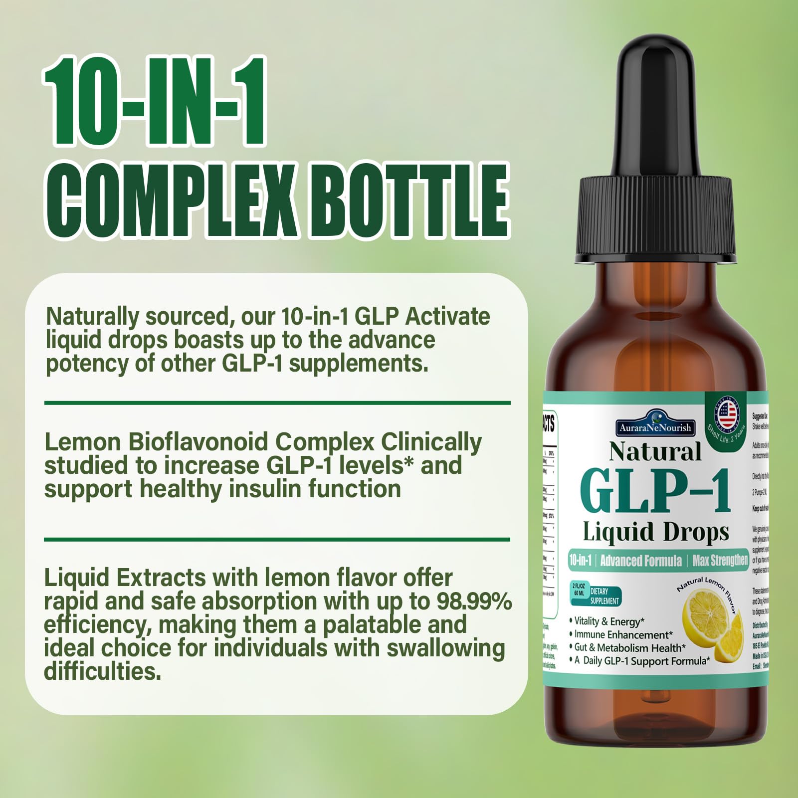 2 Pack GLP-1 Supplement Liquid Drops, 10-in-1 Formula with Berberine, Ceylon Cinnamon, Prebiotic Fiber & Green Tea Extract | Supports Healthy Metabolism, Digestive & Gut Health丨Vegan, Non-GMO