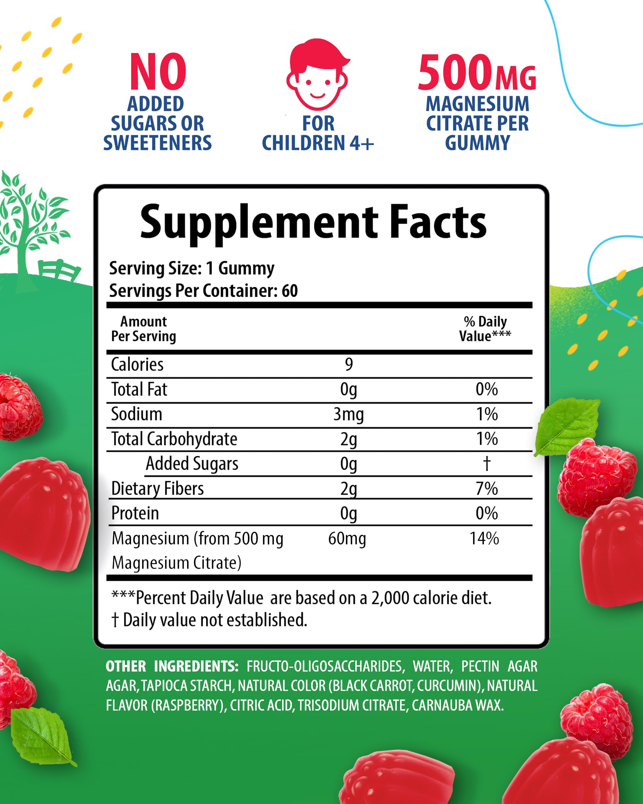 Sugar-Free Magnesium Gummies for Kids & Teens – 500mg Calm Magnesium Citrate – Chewable for Sleep, Mood & Muscle Support – 60-Day Supply