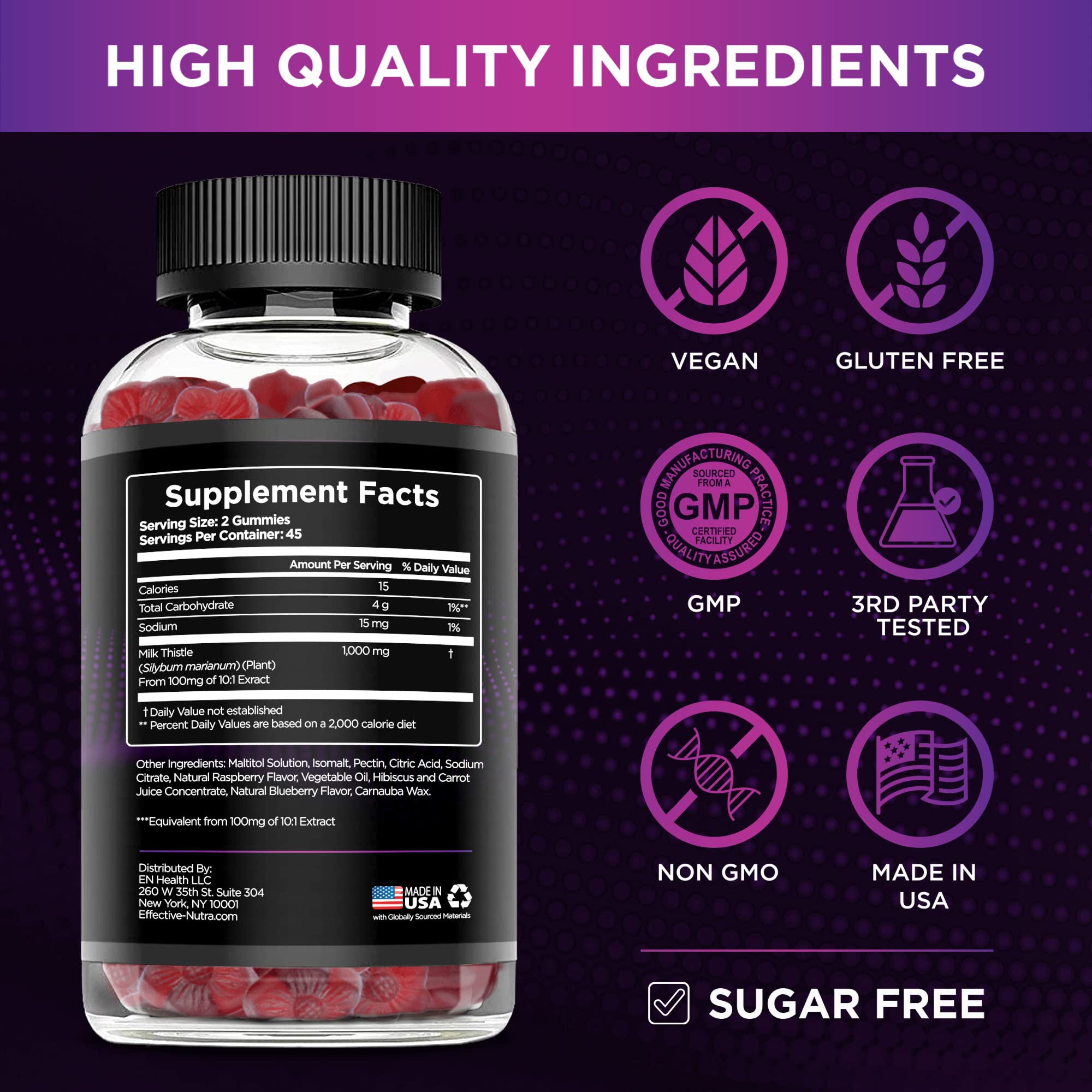 EFFECTIVE NUTRA Milk Thistle Gummies – Sugar-Free 1000mg Liver Detox | 90 Count
