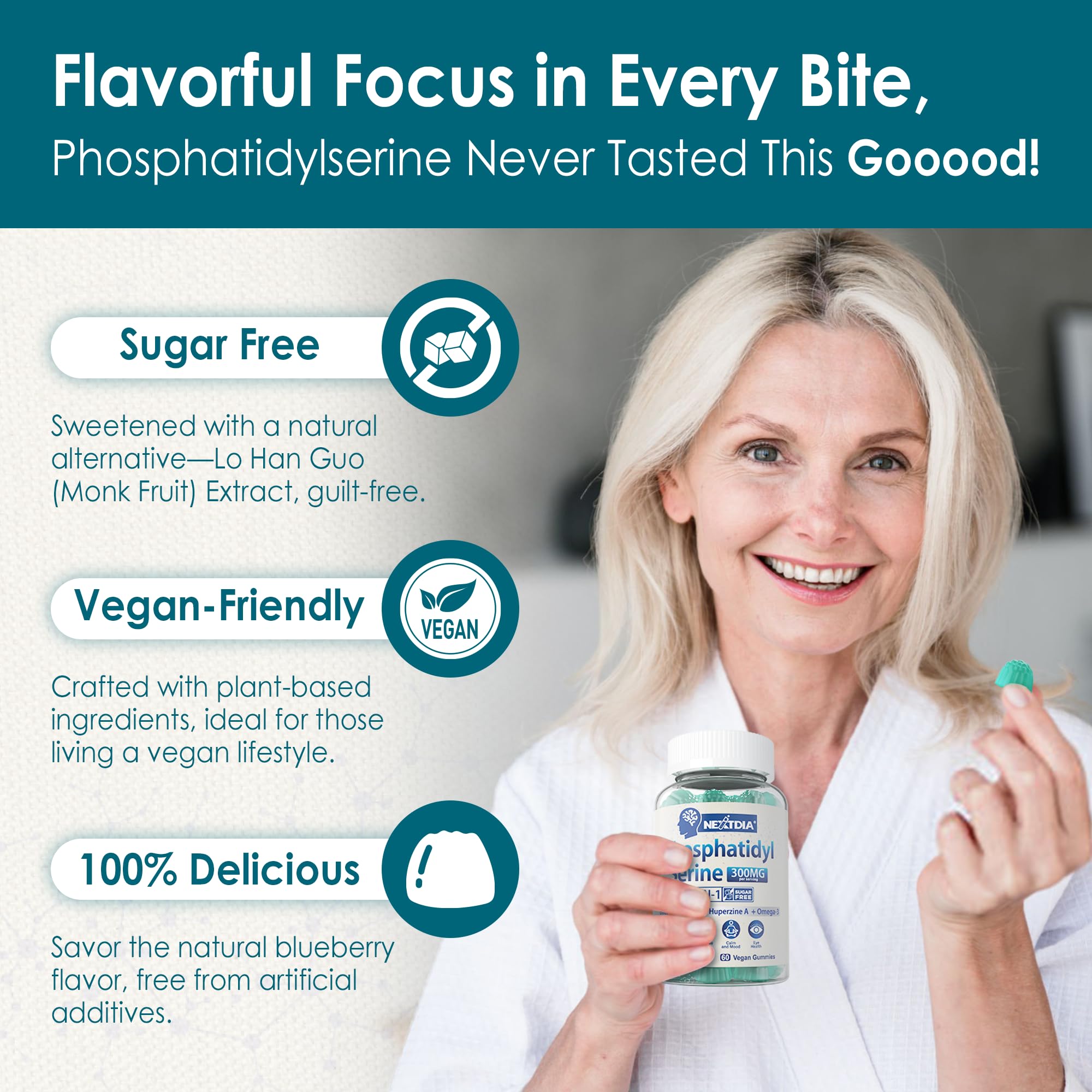 Phosphatidylserine Nootropic Brain Supplement - Focus & Energy Gummies with Bacopa Monnieri, Omega-3, Huperzine A, B12 & B6 - 2 Pack