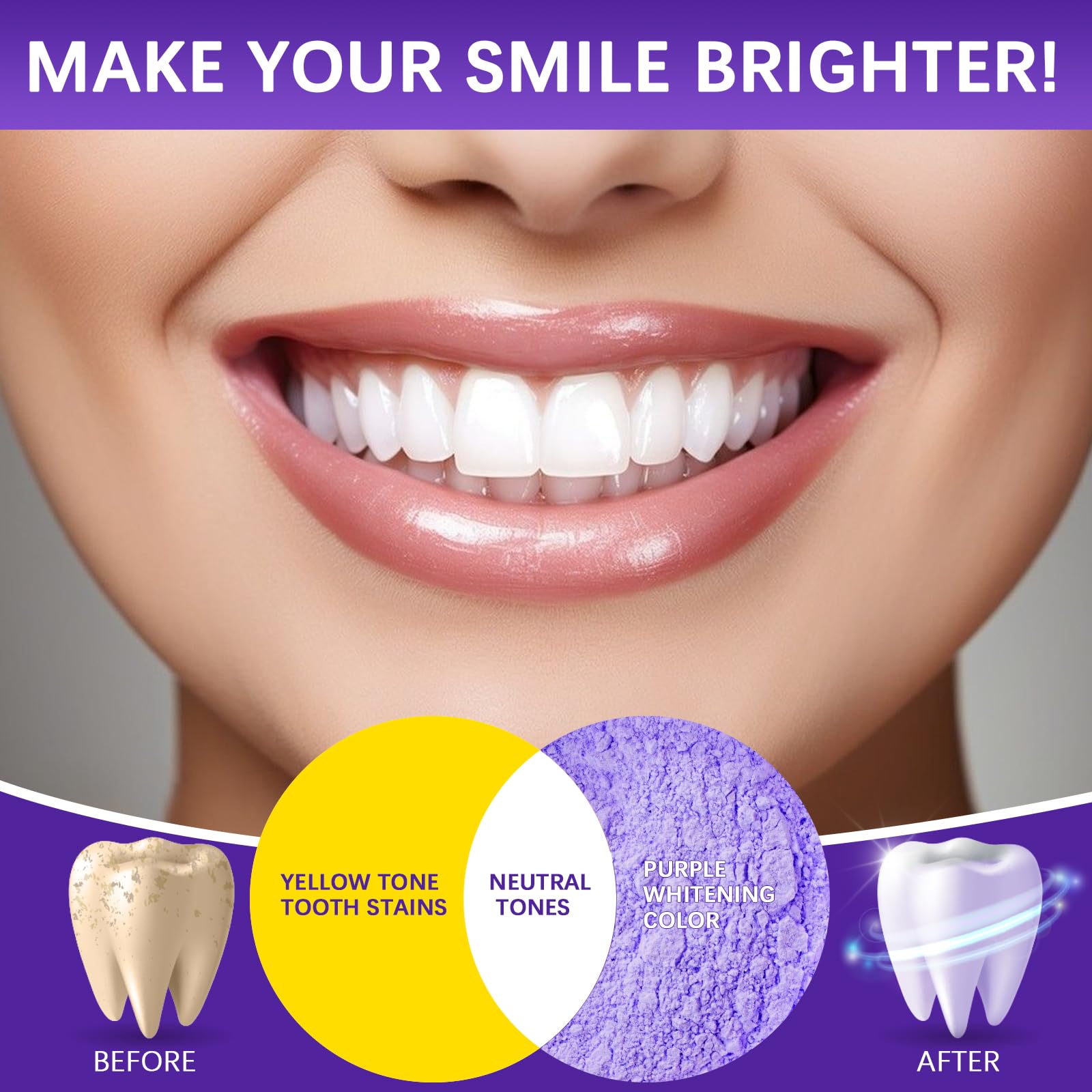 3Pcs Purple Teeth Whitening Powder – Purple Brightening, No Sensitivity, Fresh Mint
