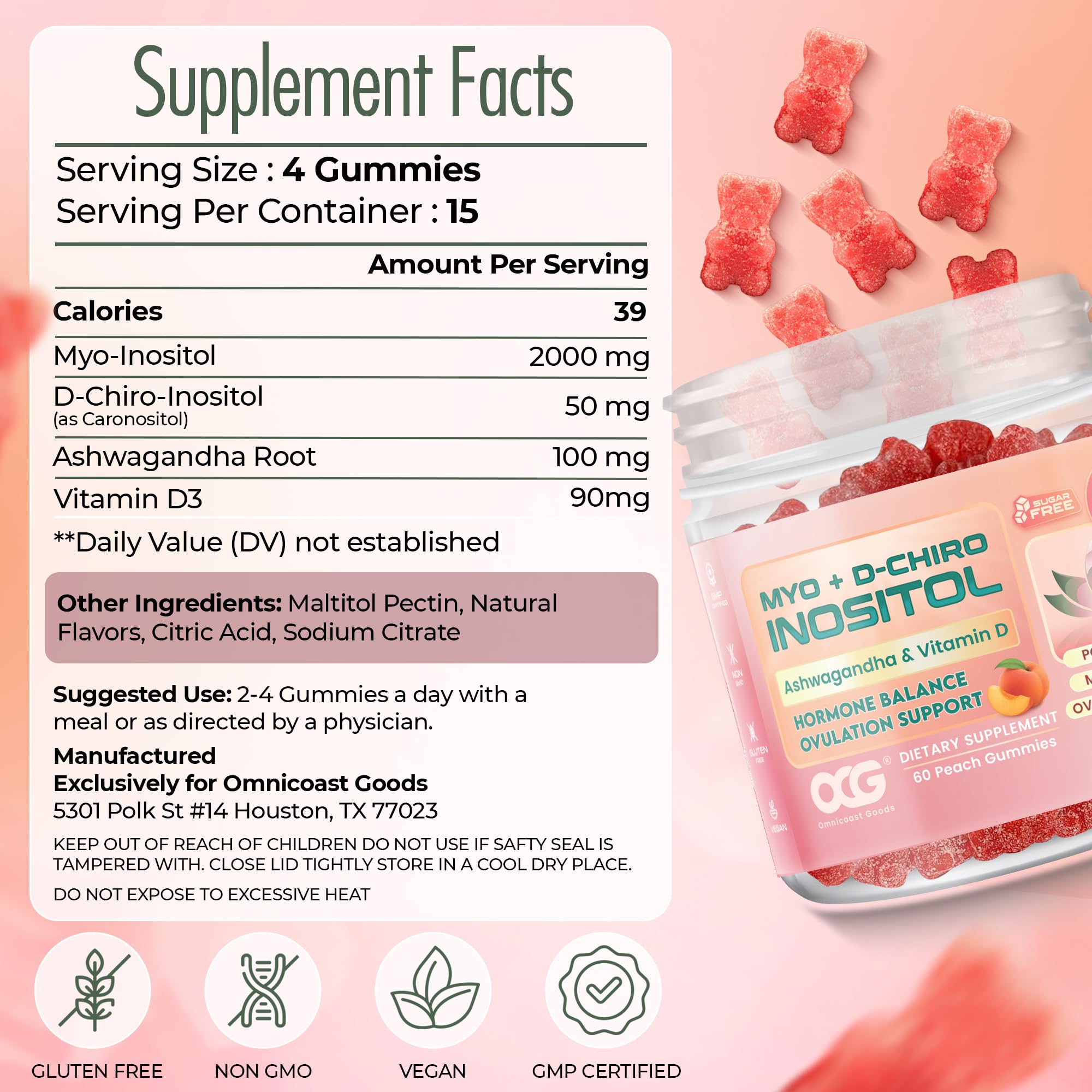 OCG Myo-Inositol & D-Chiro Inositol Gummies with Ashwagandha | PCOS Support