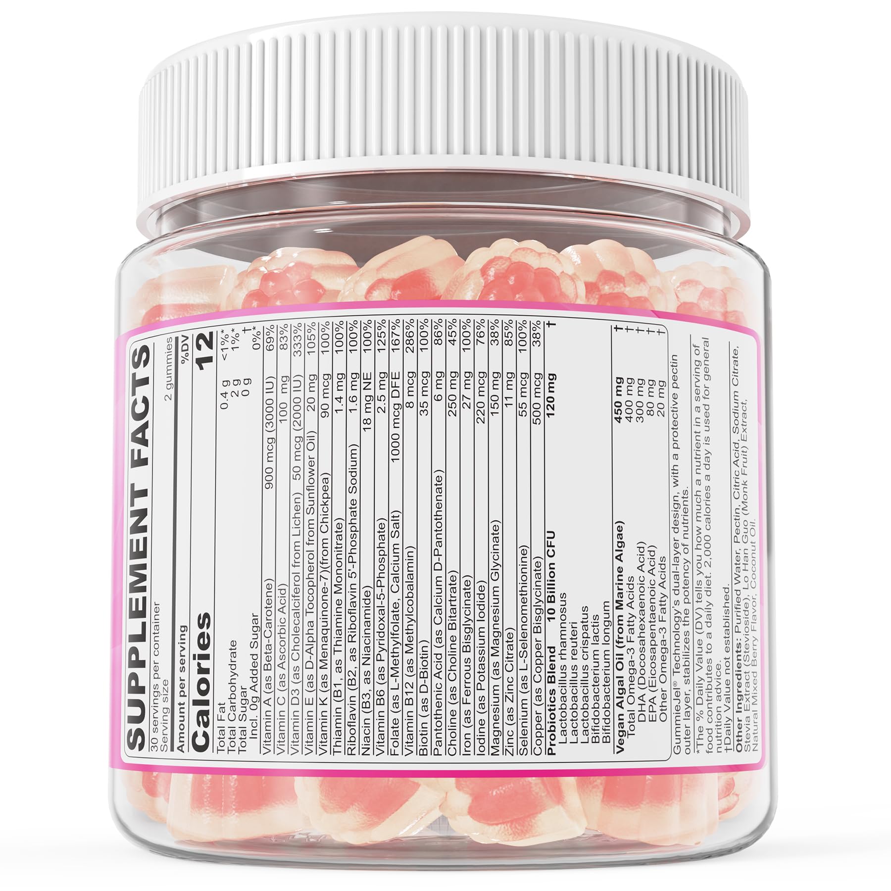 NEVISS Prenatal Multivitamin Gummies for Women – Methylfolate 1mg, DHA+EPA, Iron, Choline, Sugar-Free, 120 Count