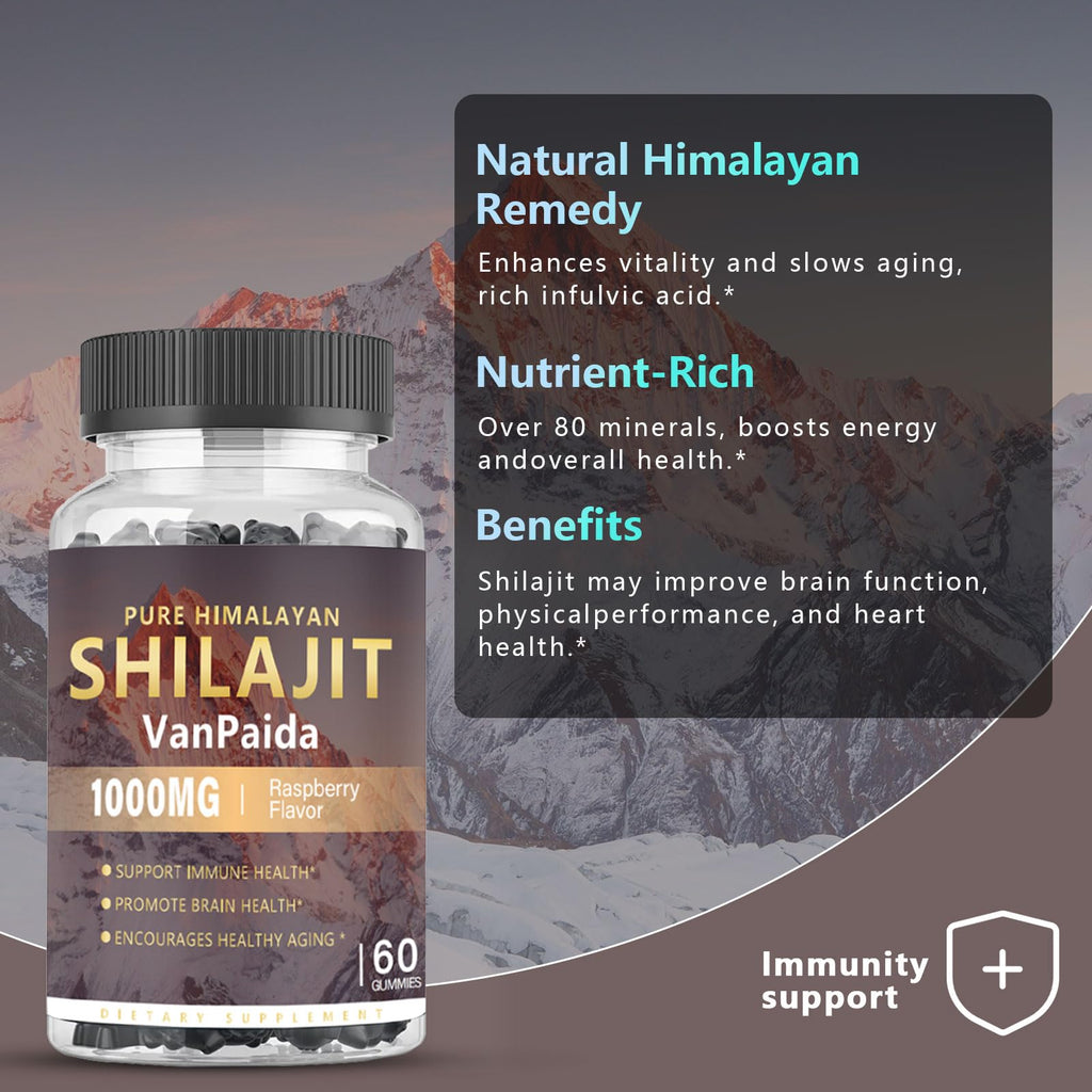 Sugar Free Shilajit Gummies - Energy, Brain & Immune Support | 85 Minerals & Ashwagandha | Raspberry