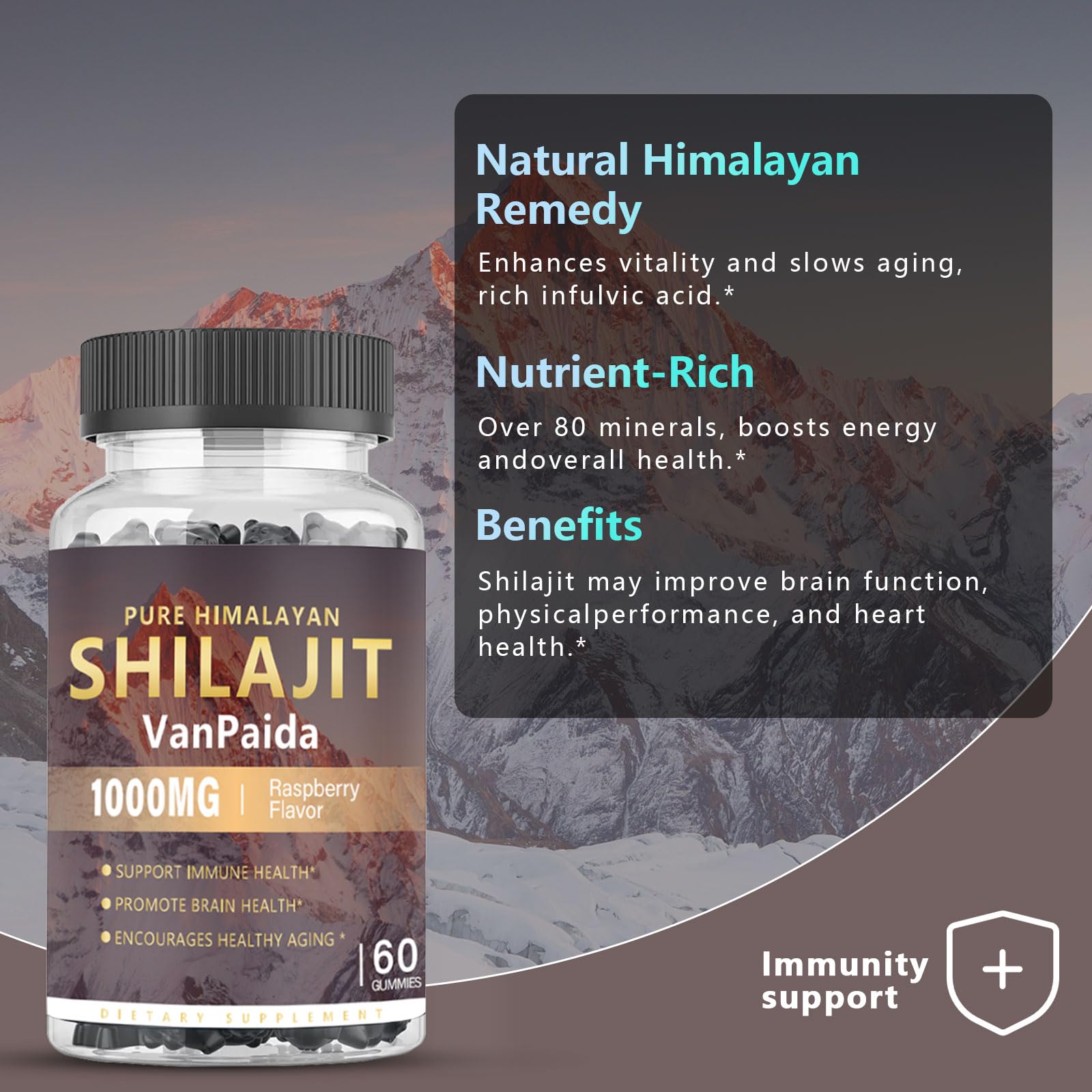 Sugar Free Shilajit Gummies - Energy, Brain & Immune Support | 85 Minerals & Ashwagandha | Raspberry