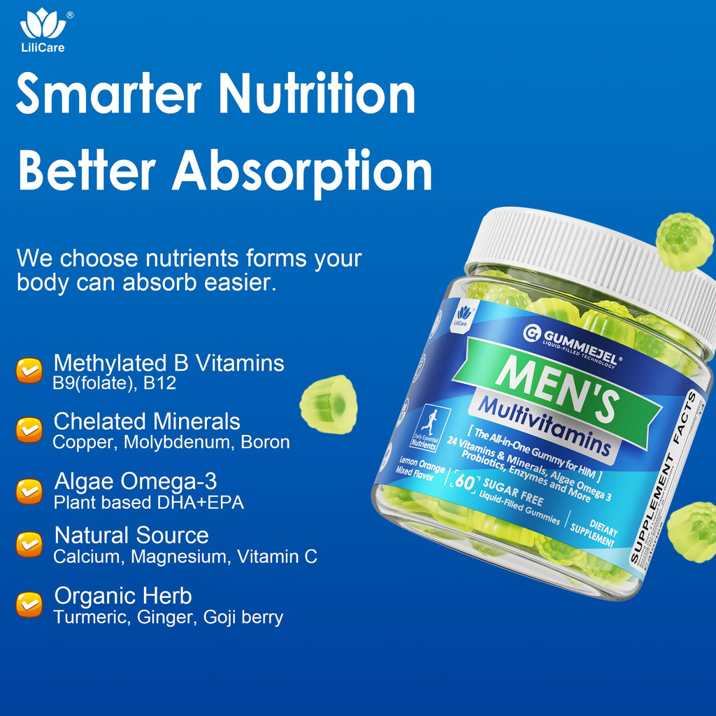 Mens Multivitamins Gummies - Multiminerals, Vegan Omega-3, Probiotics (60 count)