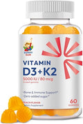 Sugar-Free Vitamin D3 K2 Gummies 5000 IU – Immune & Bone Support for Adults | Vegan, Halal, Gluten-Free