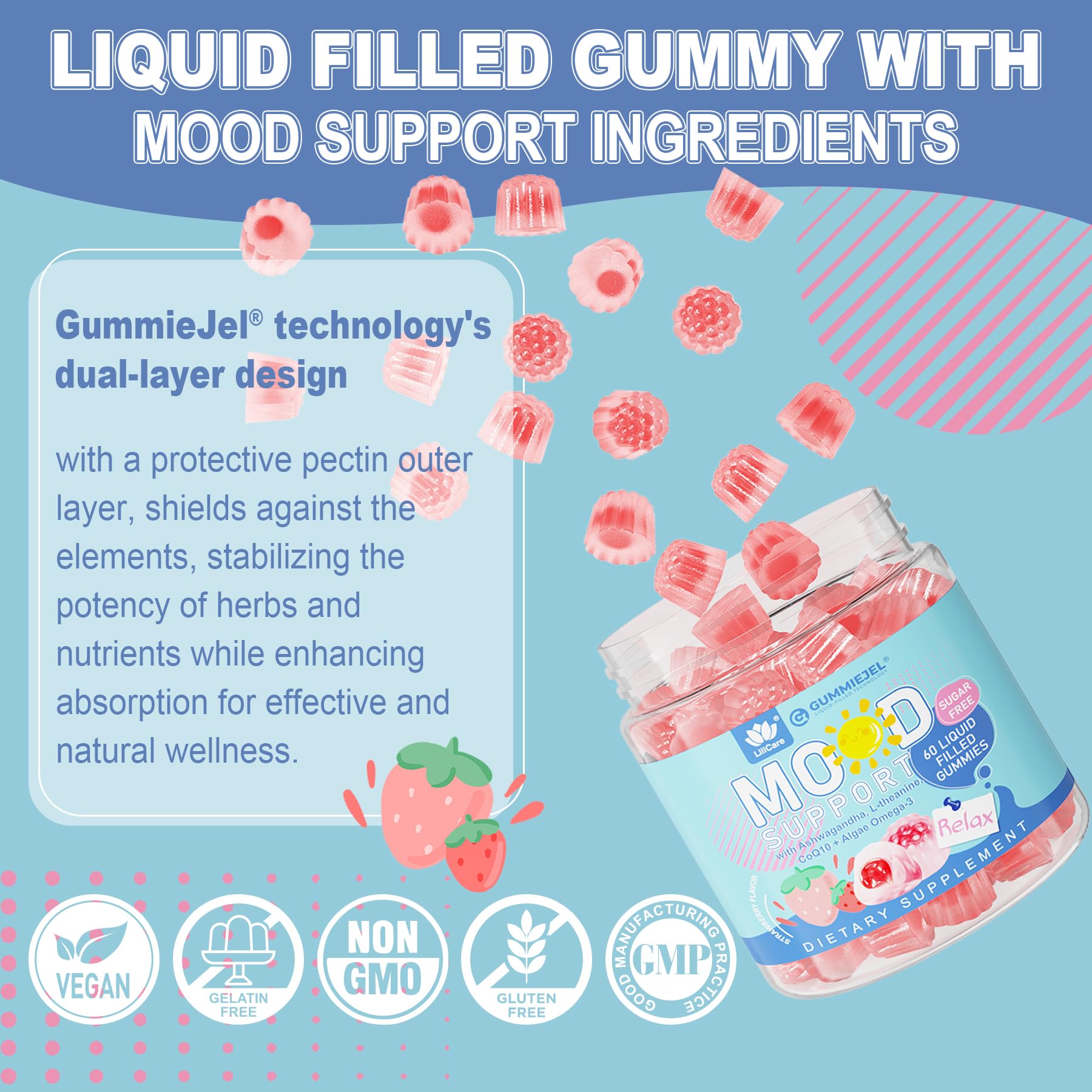 Sugar Free Ashwagandha Calm Gummies | L-Theanine, Vitamin D3, Vegan Omega-3