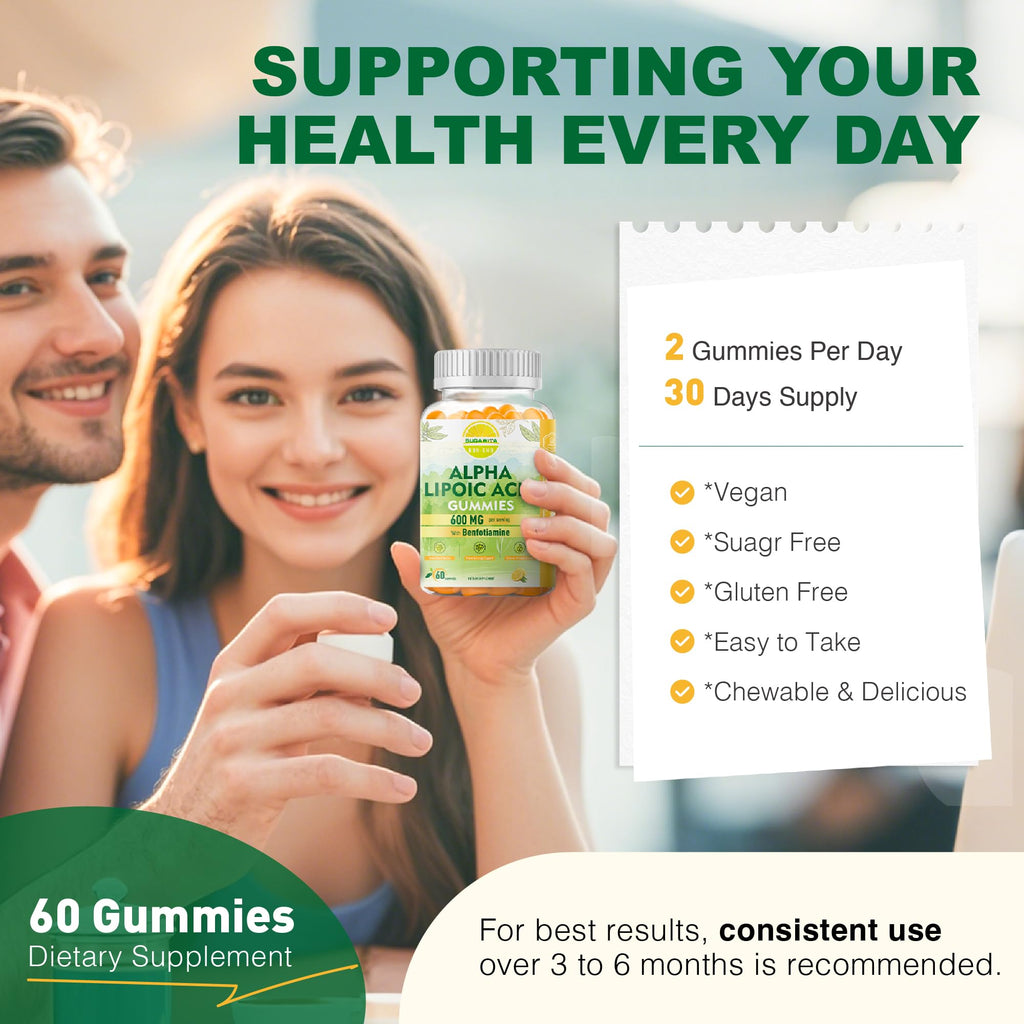 SUGAWITA R-Alpha Lipoic Acid 600mg + Benfotiamine – Nerve Support Gummies (Vegan)