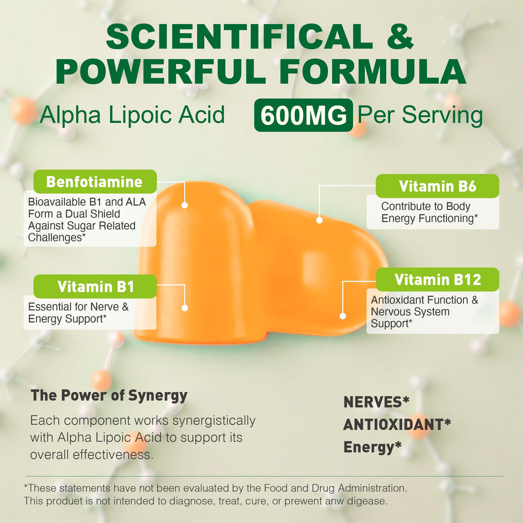 SUGAWITA R-Alpha Lipoic Acid 600mg + Benfotiamine – Nerve Support Gummies (Vegan)