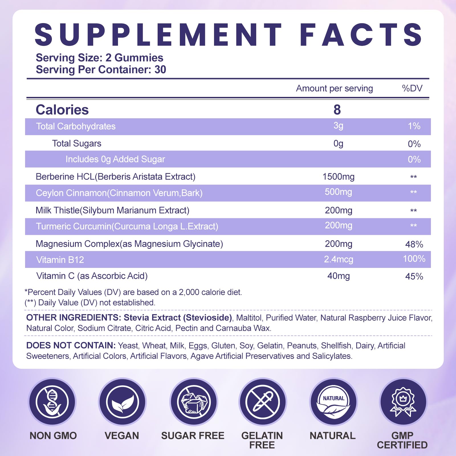 SugrGumi Berberine Gummies 1500mg – Vegan Sugar-Free Non-GMO | Immune & Metabolism Support | Raspberry