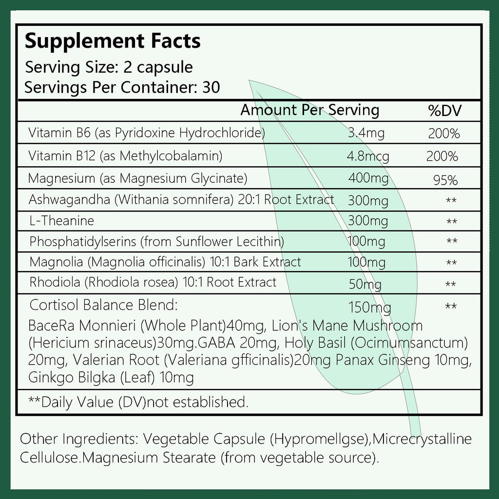 Suiyilary Cortisol Supplement for Women & Men – Hormone Balance, Mood & Sleep Support, 60 Vegan Capsules