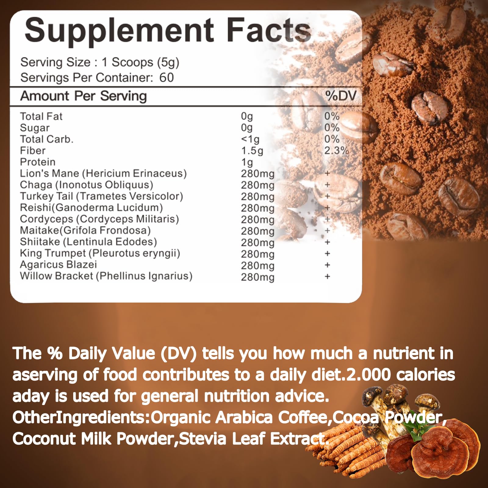 Suiyilary Mushroom Coffee - 10 Mushroom Extract Blend for Energy, Focus & Immunity (300g)