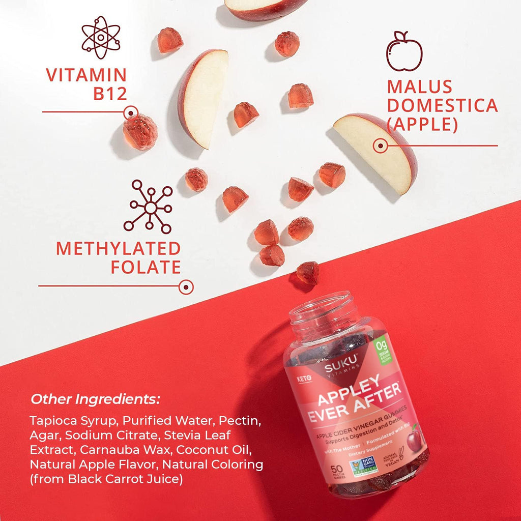 SUKU Appley Ever After Gummies – ACV with B12 & Folate – 50 Count