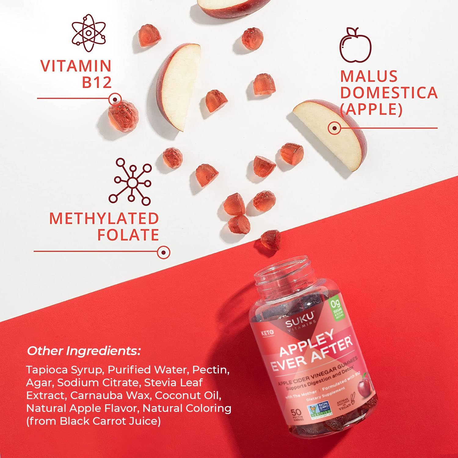 SUKU Appley Ever After Gummies – ACV with B12 & Folate – 50 Count
