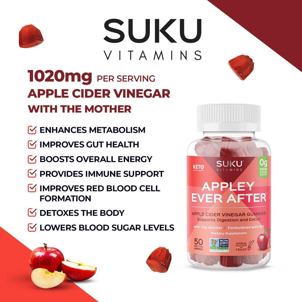 SUKU Appley Ever After Gummies – ACV with B12 & Folate – 50 Count