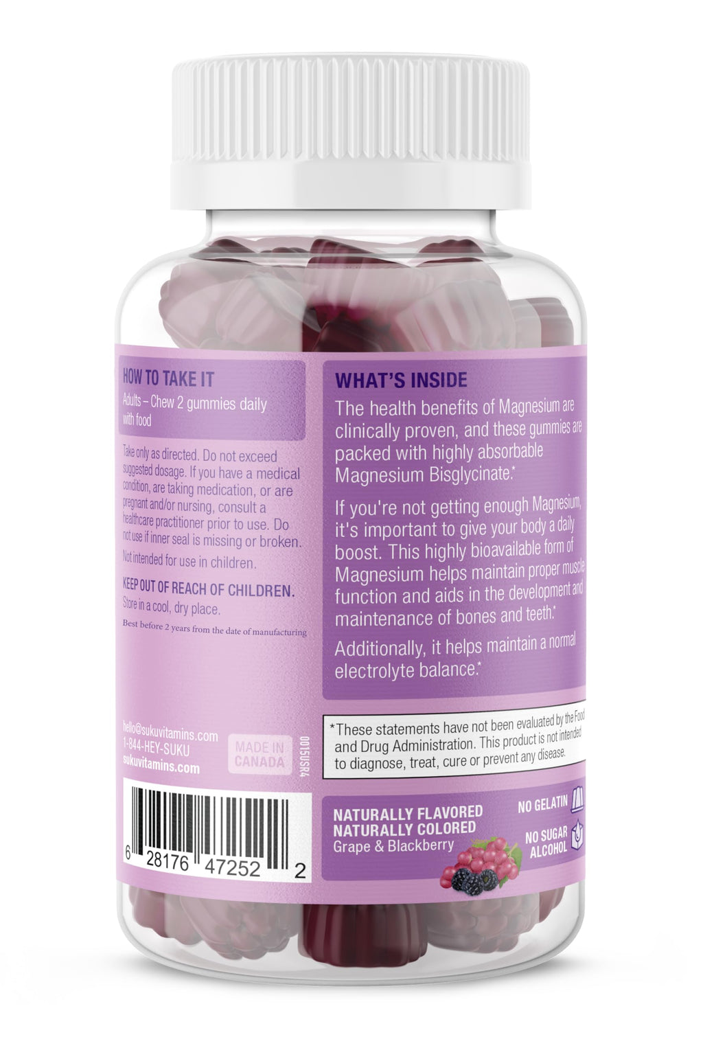 SUKU Vitamins Mega Strength Magnesium Gummies – 177 mg Bisglycinate, 50 Count