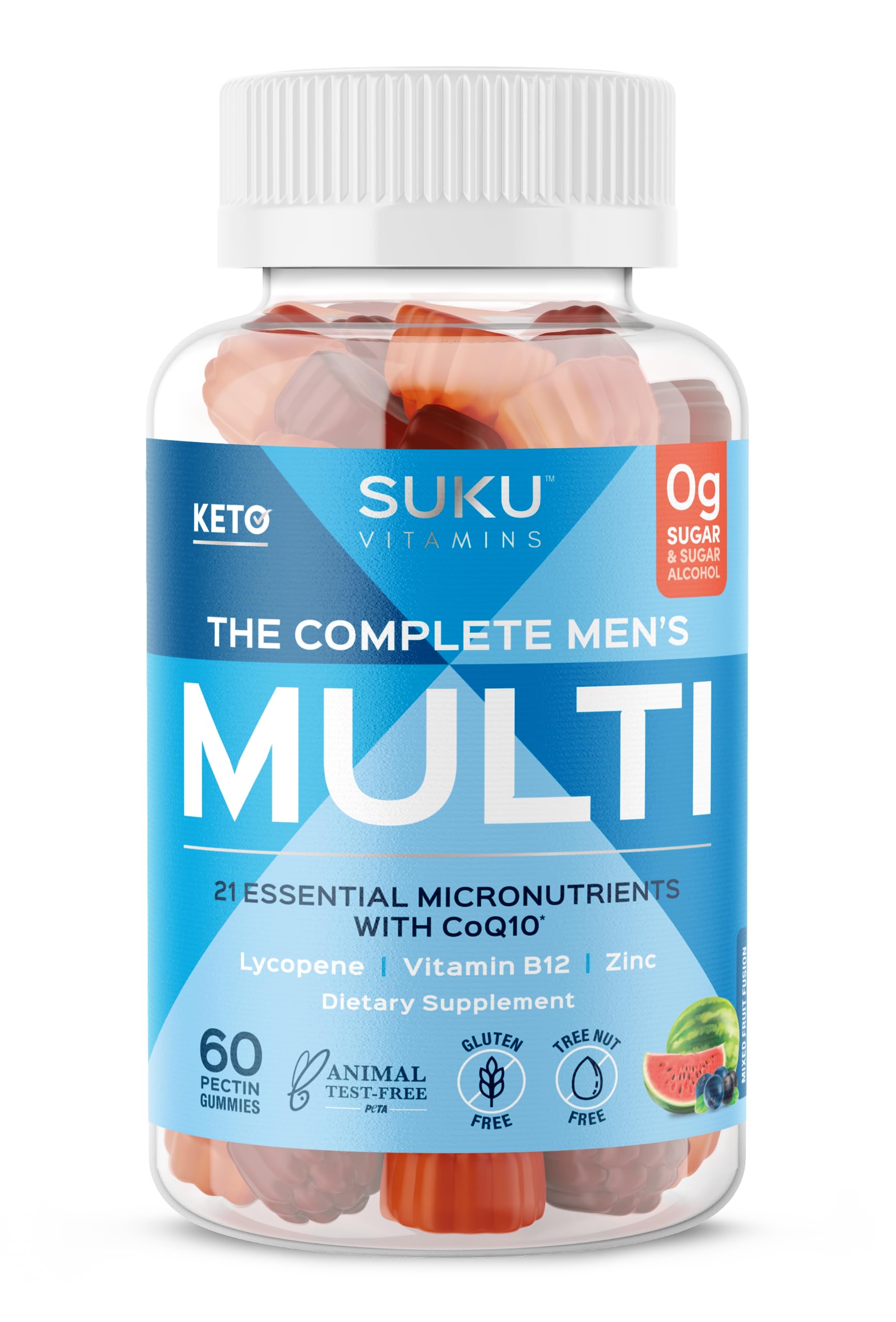 SUKU Men's Daily Multivitamin Gummies – Sugar-Free, Vegan, 60 Count