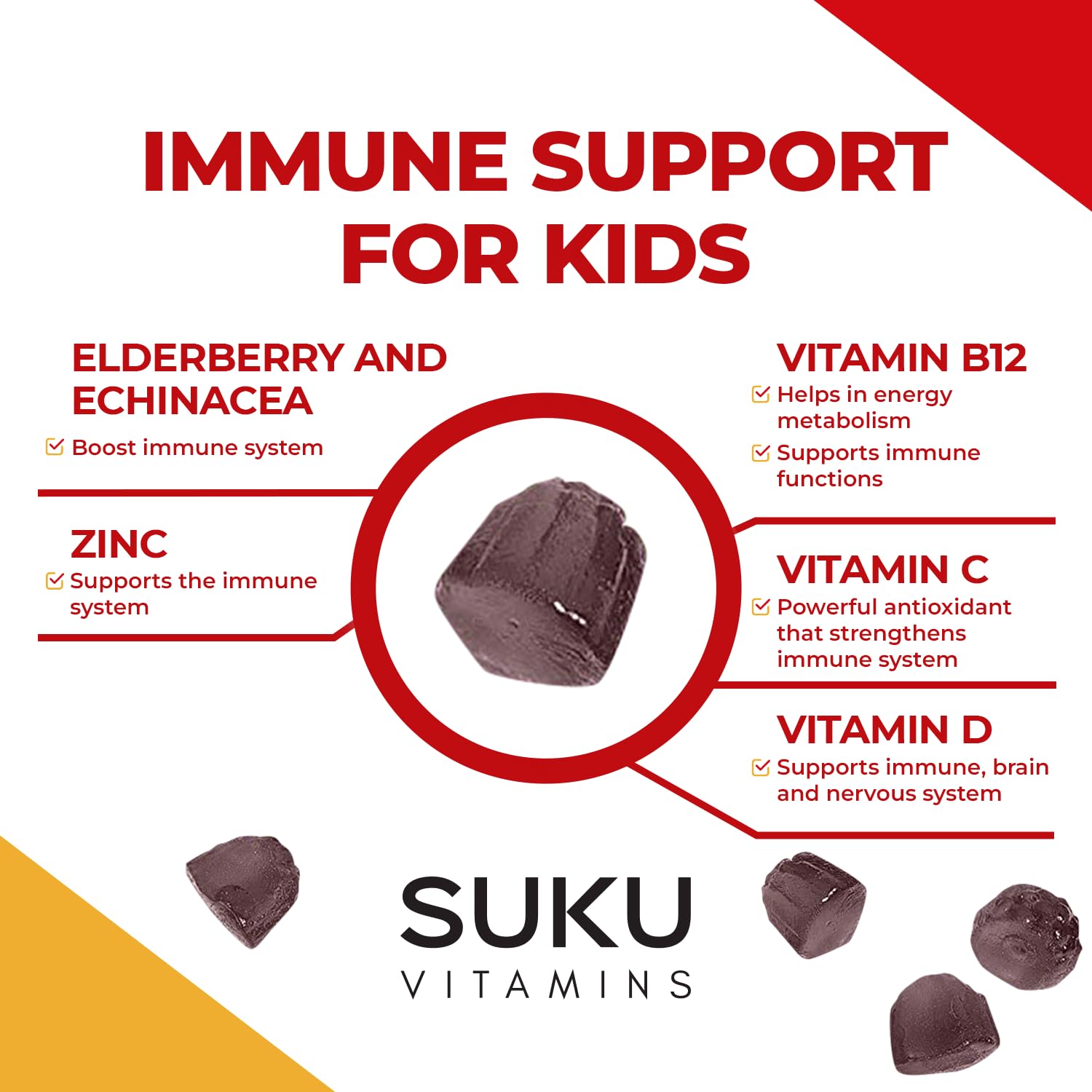 SUKU Vitamins Kids Immunity Gummies – Elderberry, Echinacea & Zinc