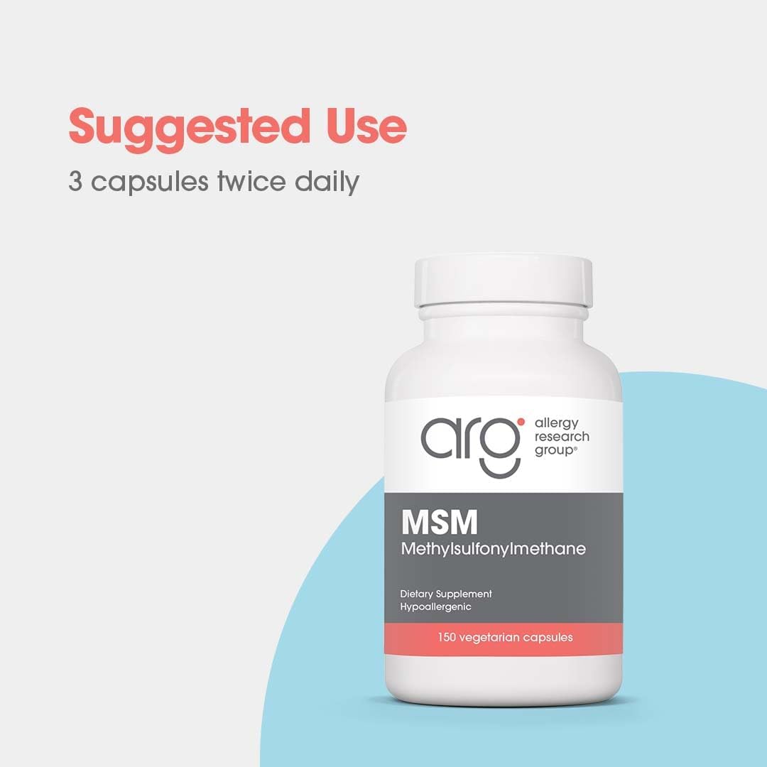 Allergy Research Group MSM Supplement – 500 mg per Serving, 150 Vegetarian Capsules for Hair, Skin & Nails
