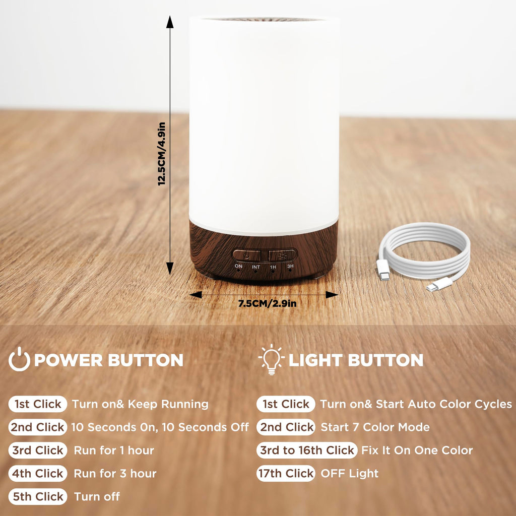 SUMAMAVIA Essential Oil Diffuser 150ML – 3-in-1 Portable Humidifier, 7-Color LED