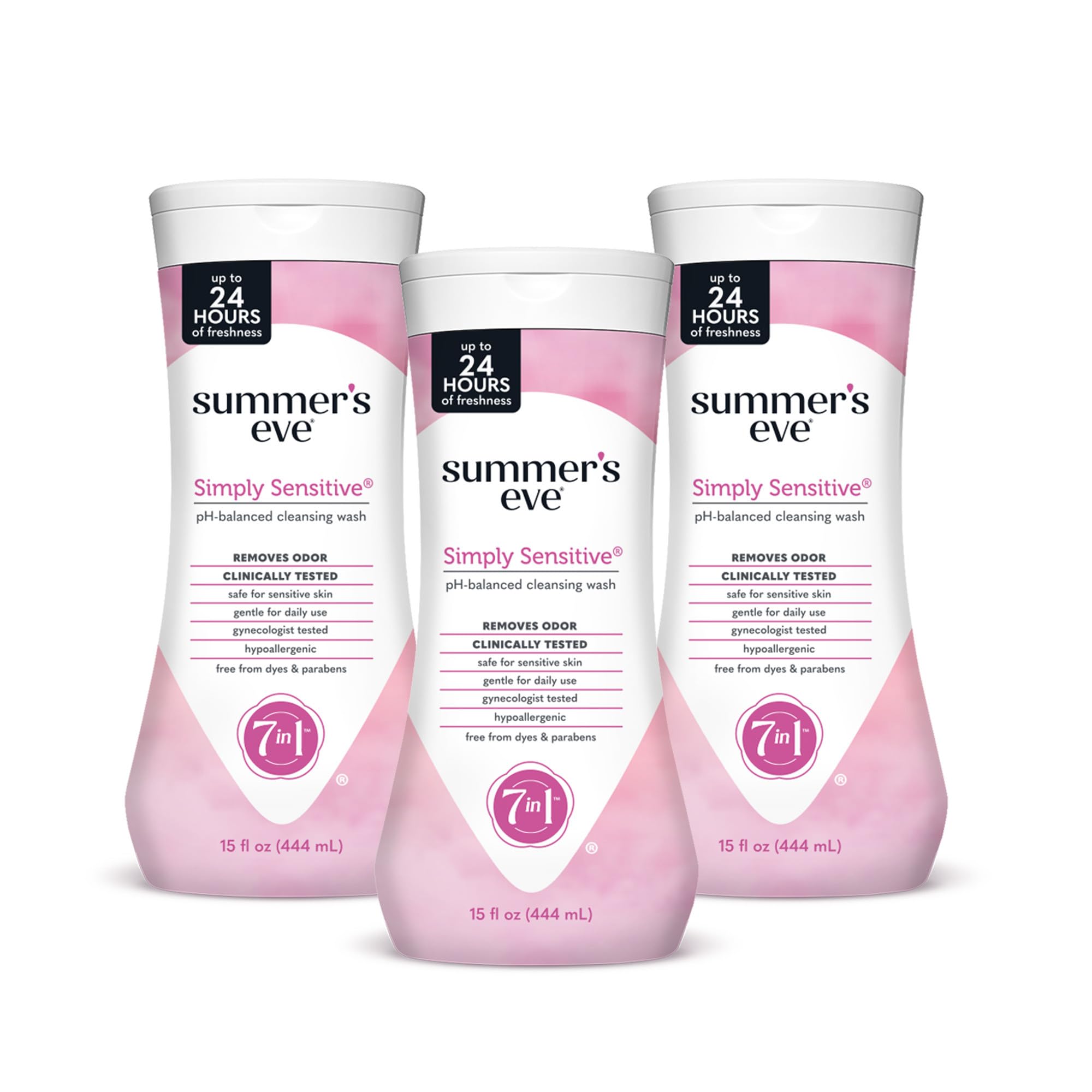 Summer's Eve Simply Sensitive Daily Gentle Wash – Gentle, pH-Balanced Body Wash for Women, Odor Control, 15 oz (Pack of 3)