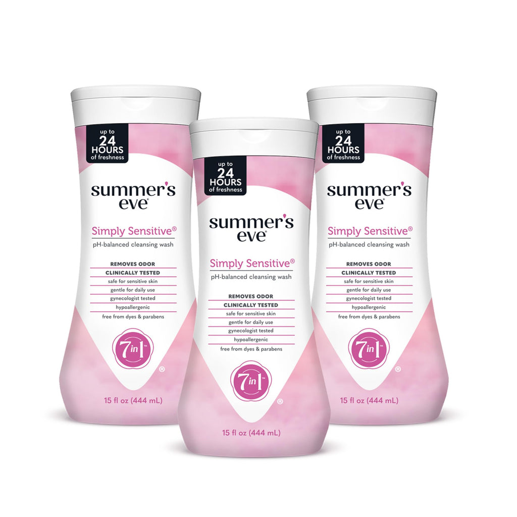Summer's Eve Simply Sensitive Daily Gentle Wash – Gentle, pH-Balanced Body Wash for Women, Odor Control, 15 oz (Pack of 3)