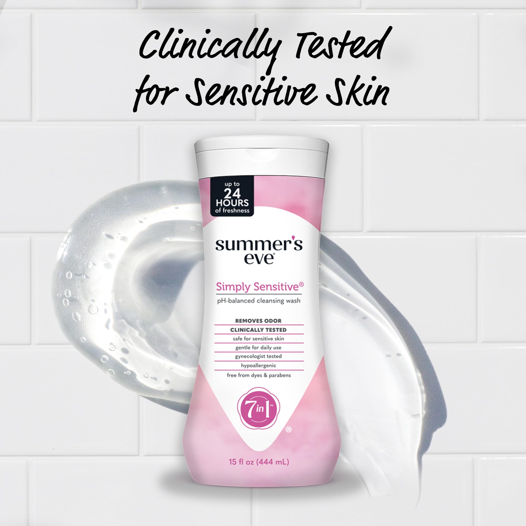 Summer's Eve Simply Sensitive Daily Gentle Wash – Gentle, pH-Balanced Body Wash for Women, Odor Control, 15 oz (Pack of 3)