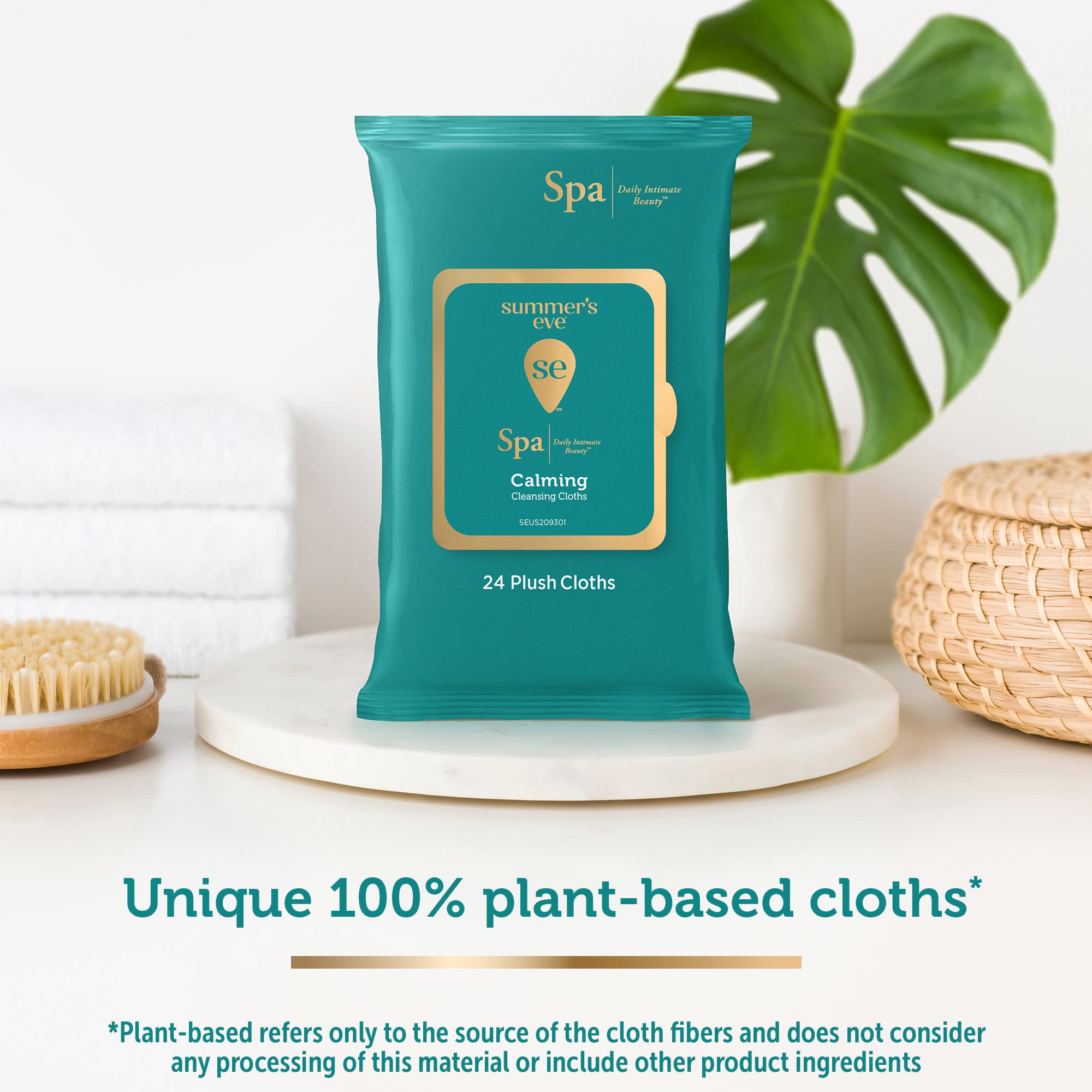 Summer's Eve Spa Calming Chamomile Feminine Wipes, 24 Count – 100% Plant Based, pH Balanced Plush Cloths