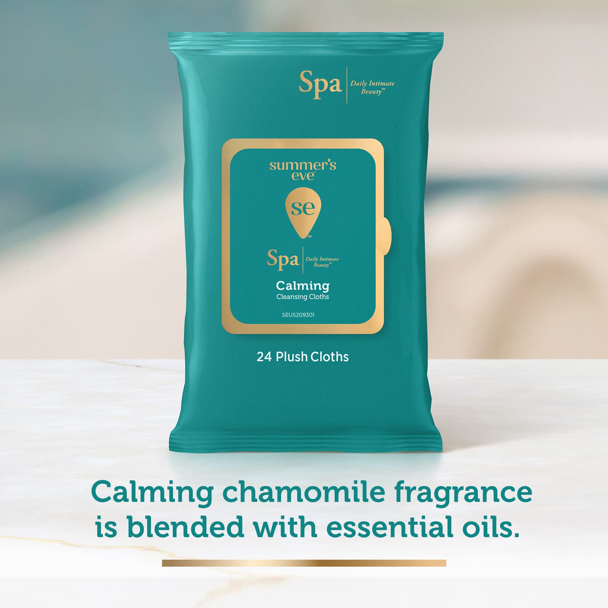 Summer's Eve Spa Calming Chamomile Feminine Wipes, 24 Count – 100% Plant Based, pH Balanced Plush Cloths