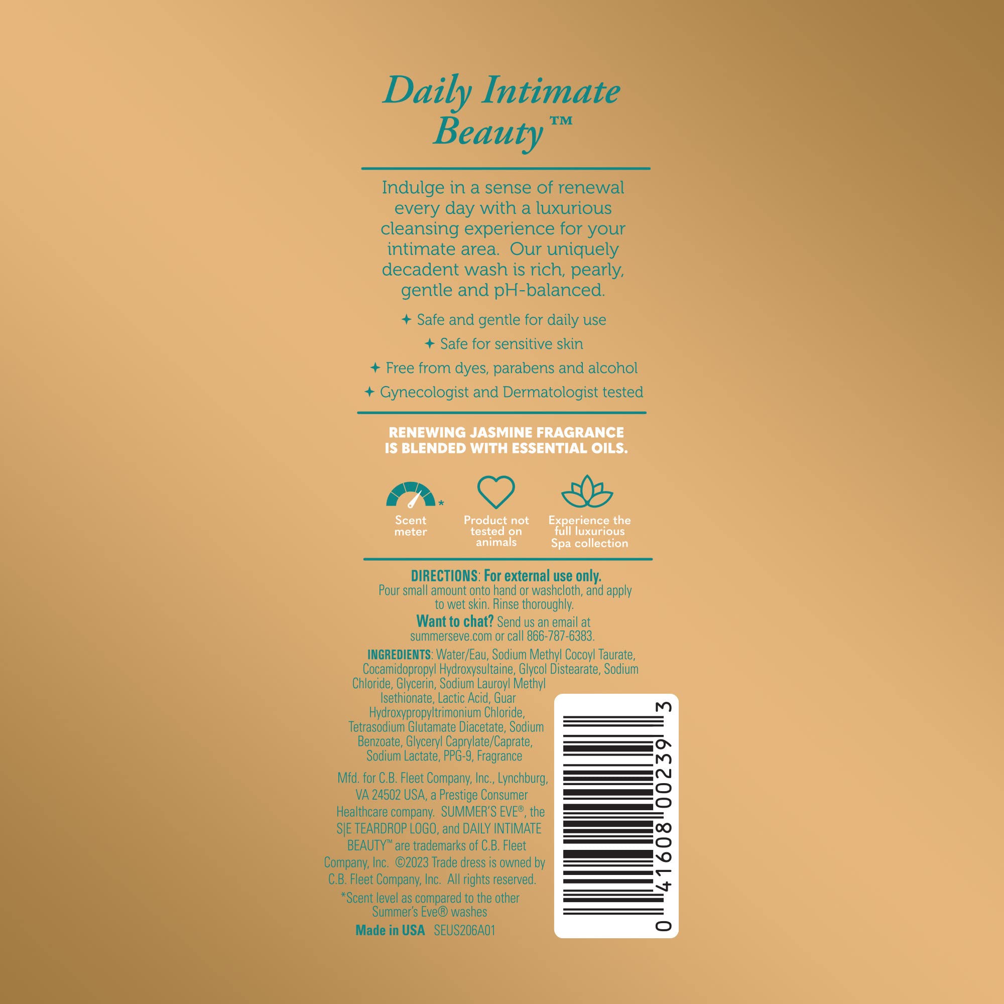 Summer's Eve Spa Daily Intimate Wash - Renewing Jasmine, pH-Balanced, 12 oz